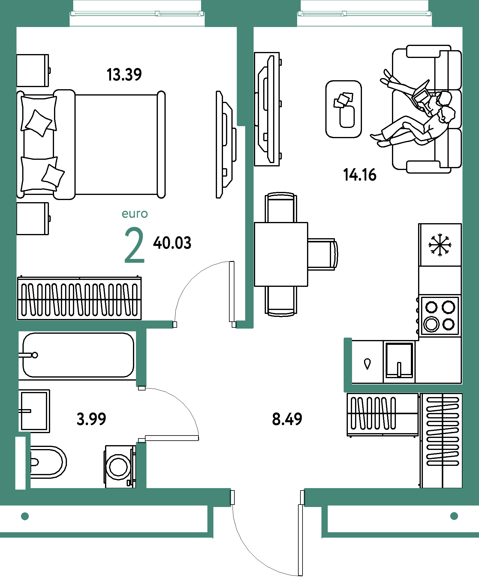 Купить 2-комнатную квартиру 40.03м², этаж №9 кв №500 в ЖК  