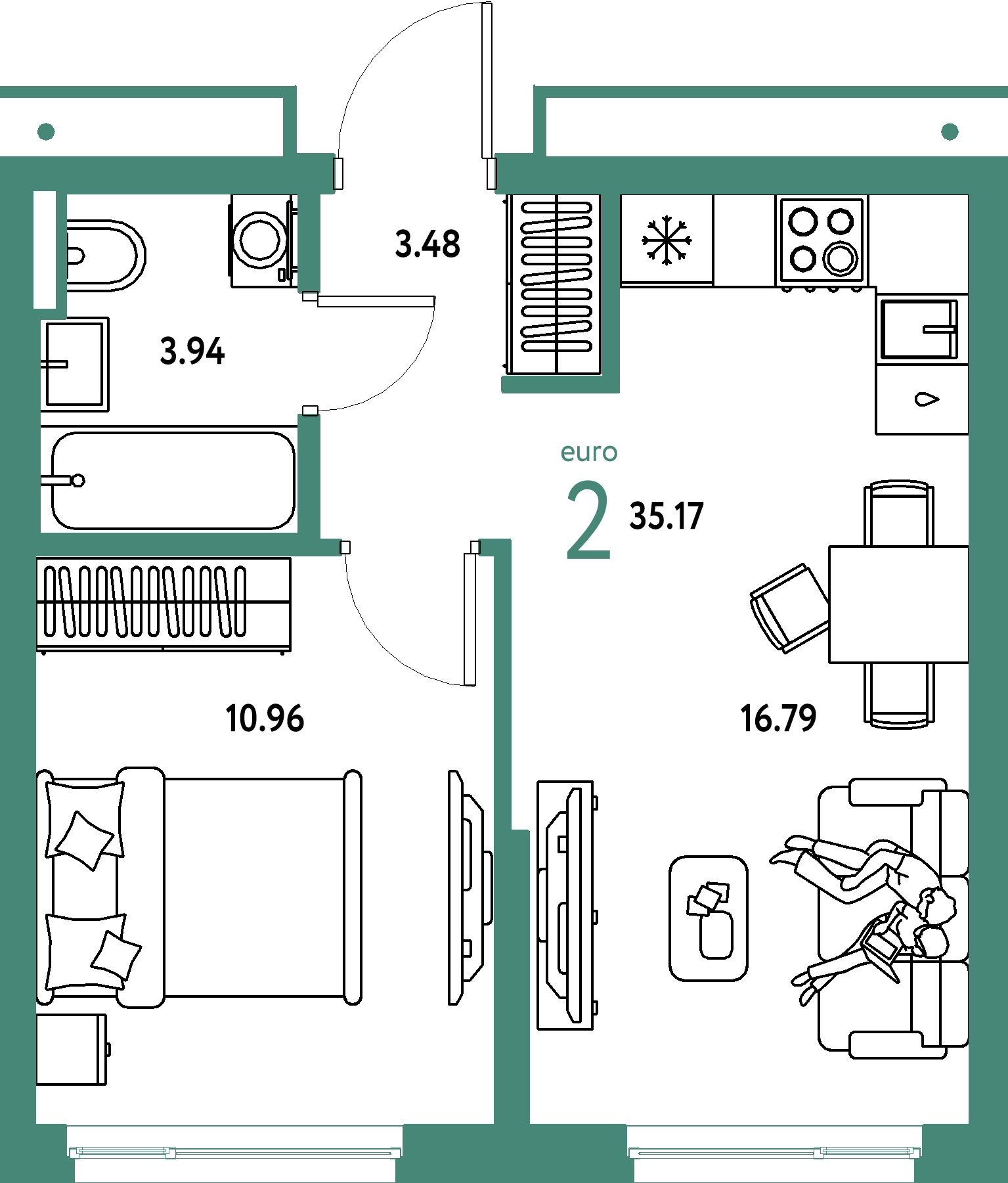 Купить 2-комнатную квартиру 35.17м², этаж №9 кв №503 в ЖК 