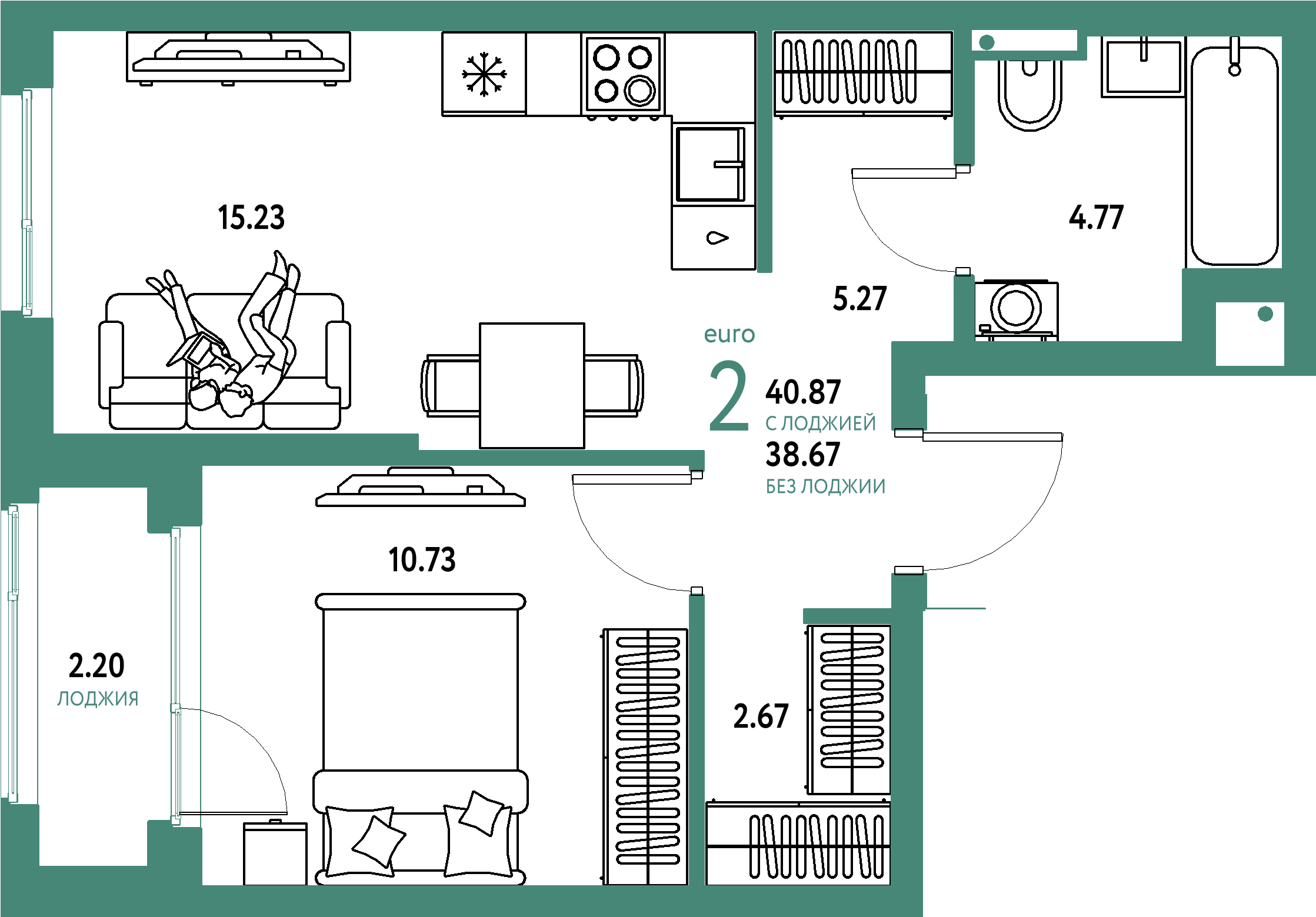 Купить 2-комнатную квартиру 40.87м², этаж №9 кв №507 в ЖК  