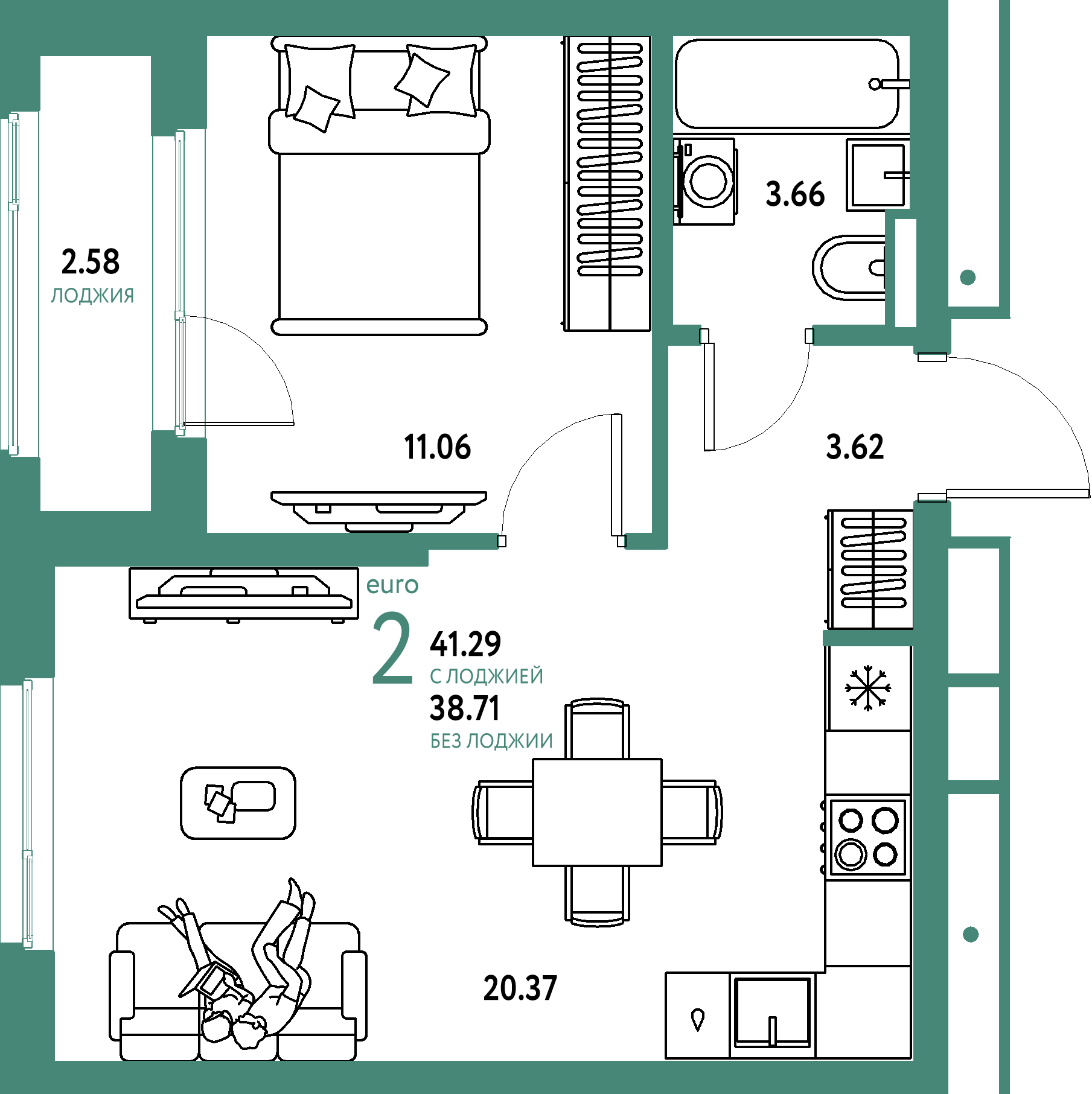 Купить 2-комнатную квартиру 41.29м², этаж №10 кв №515 в ЖК  