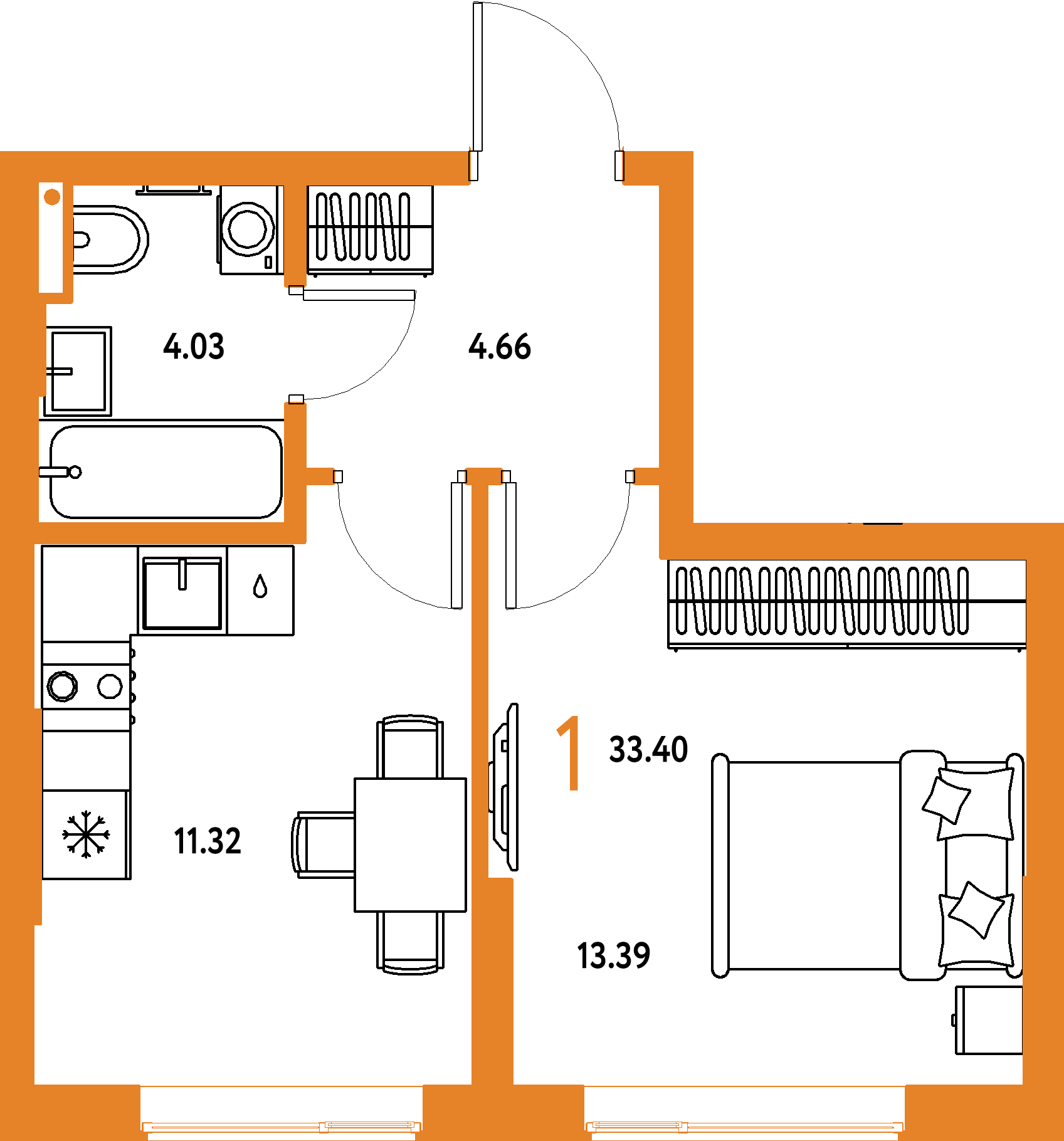 Купить 1-комнатную квартиру 33.4м², этаж №4 кв №594 в ЖК 