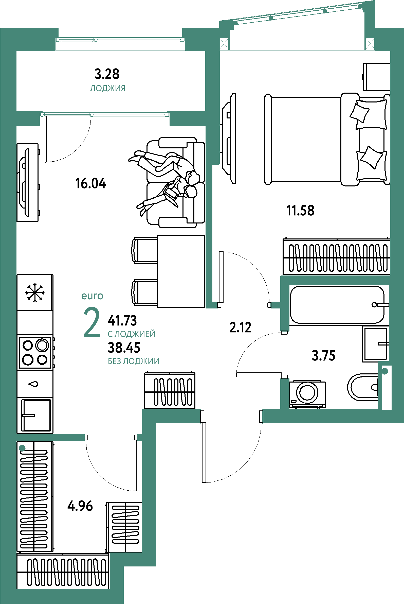 Купить 2-комнатную квартиру 41.73м², этаж №5 кв №607 в ЖК 