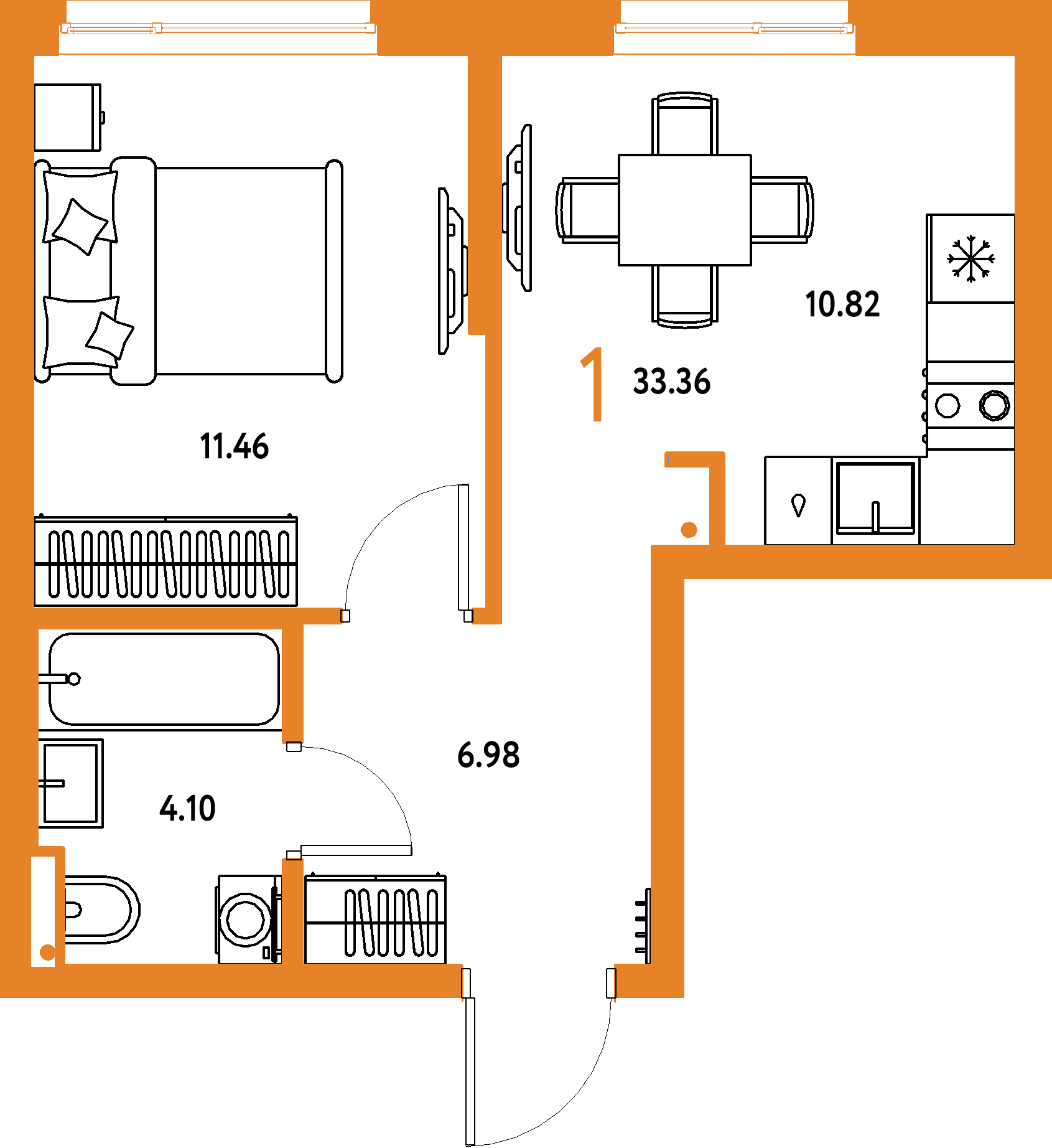 Купить 1-комнатную квартиру 33.36м², этаж №5 кв №608 в ЖК 