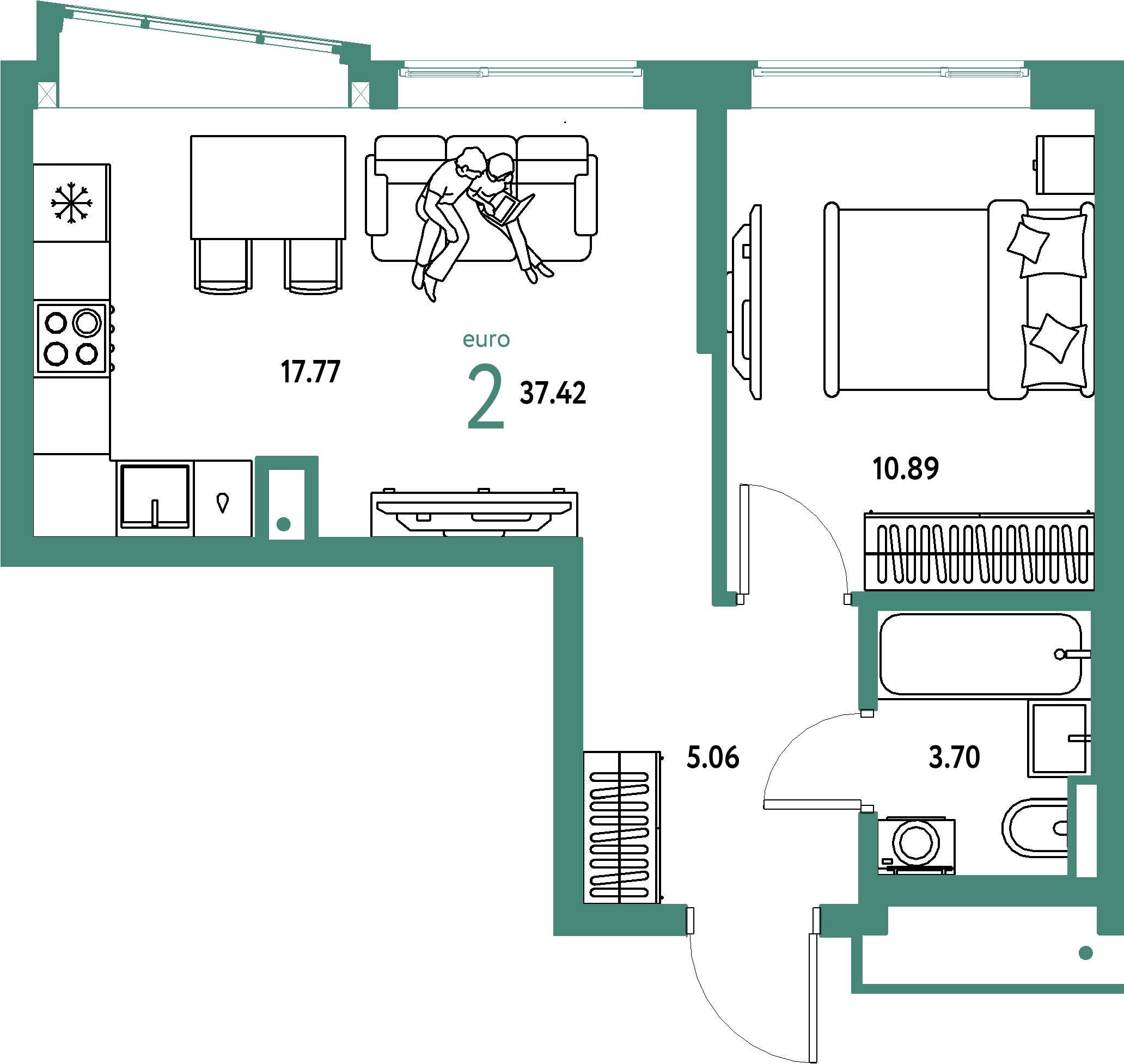 Купить 2-комнатную квартиру 37.42м², этаж №6 кв №620 в ЖК  