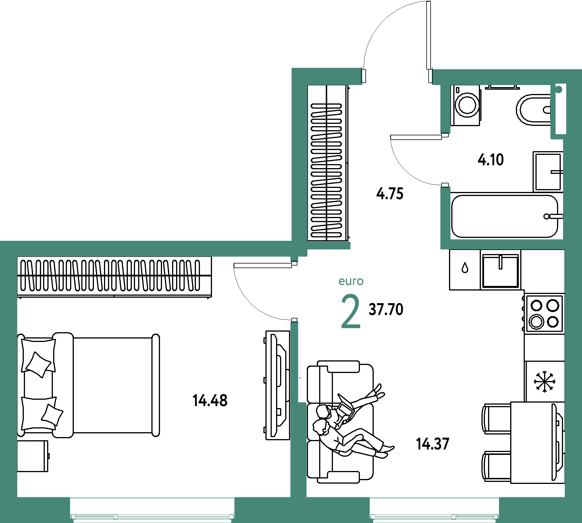 Купить 2-комнатную квартиру 37.7м², этаж №7 кв №637 в ЖК 