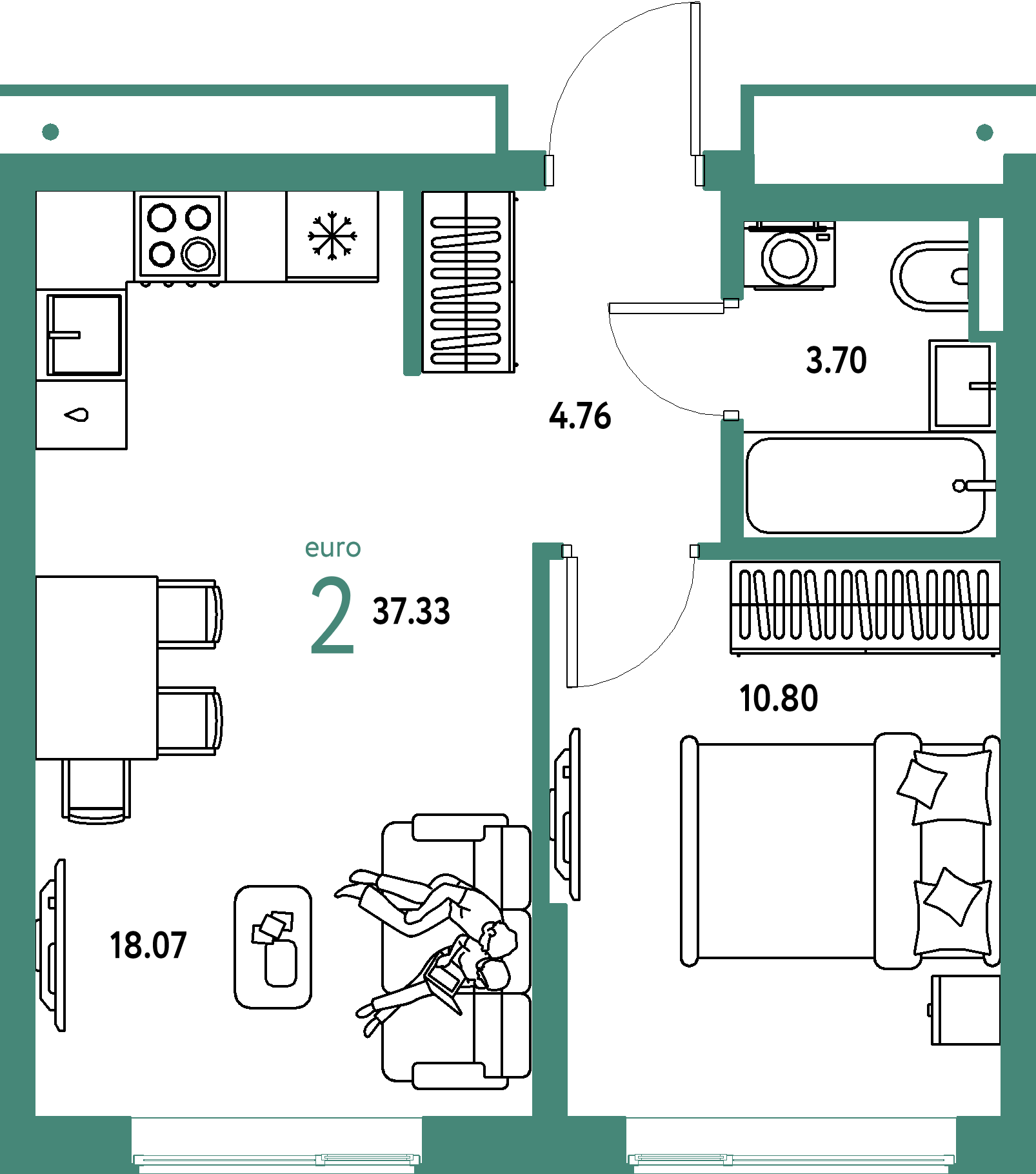 Купить 2-комнатную квартиру 37.33м², этаж №8 кв №646 в ЖК 