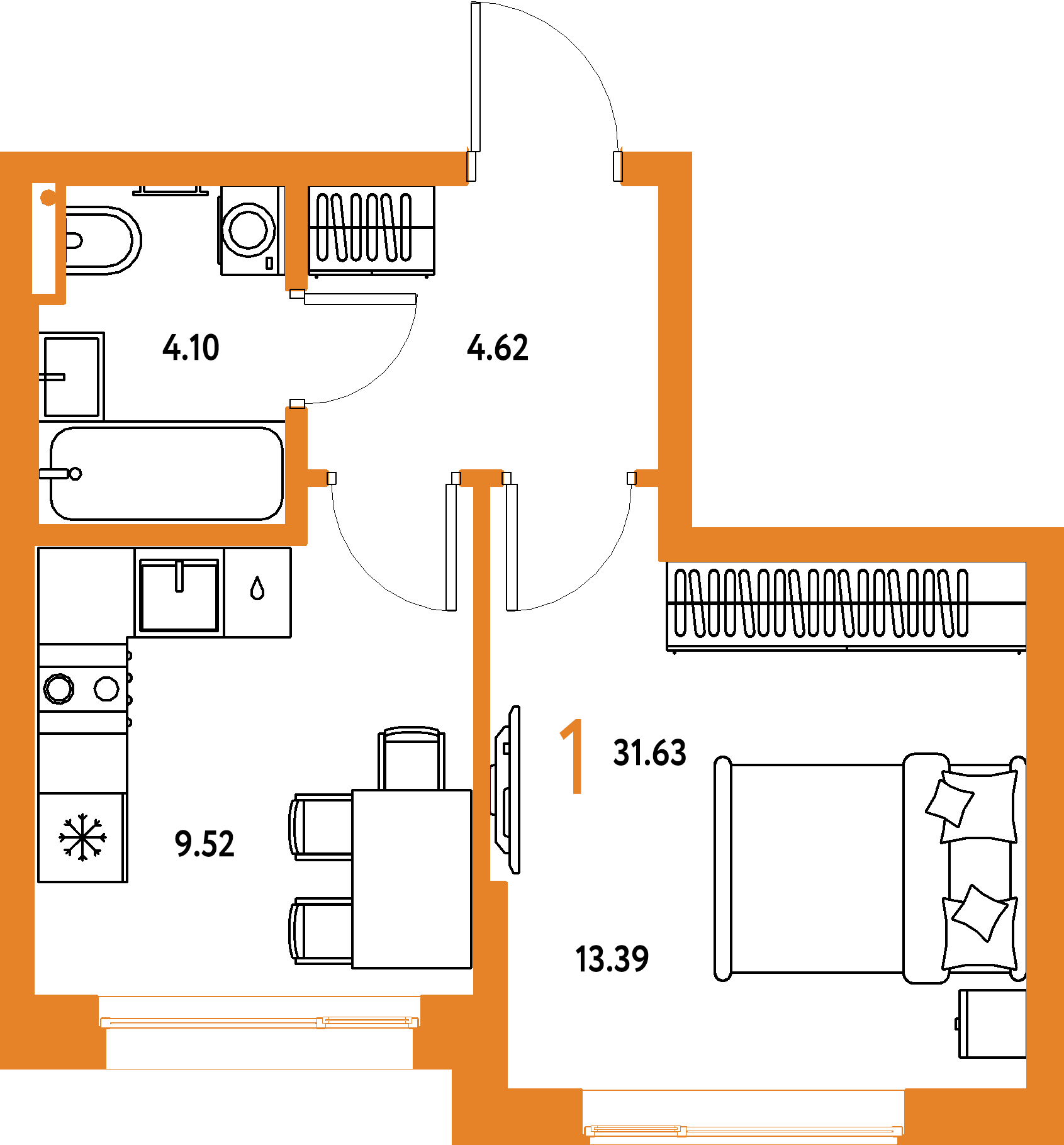 Купить 1-комнатную квартиру 31.63м², этаж №10 кв №658 в ЖК  