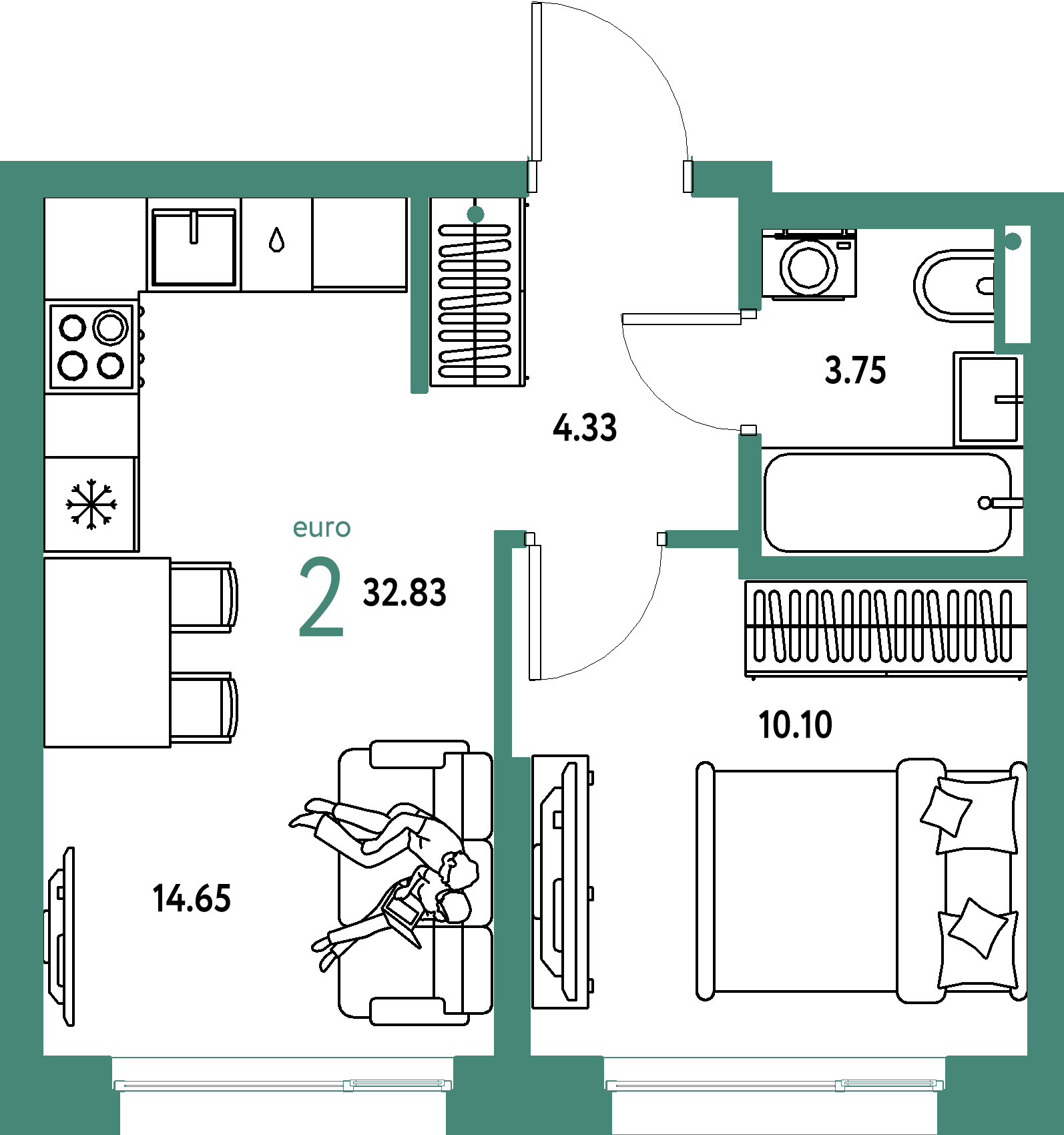 Купить 2-комнатную квартиру 32.83м², этаж №12 кв №679 в ЖК  