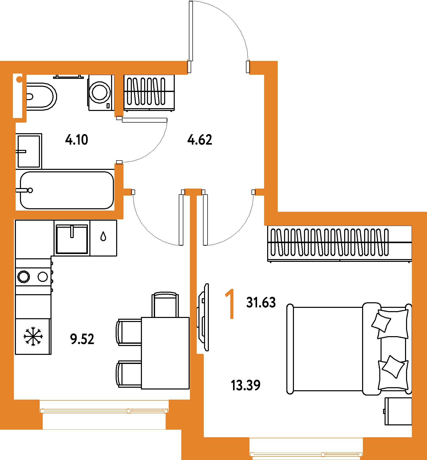 Купить 1-комнатную квартиру 31.63м², этаж №13 кв №688 в ЖК 