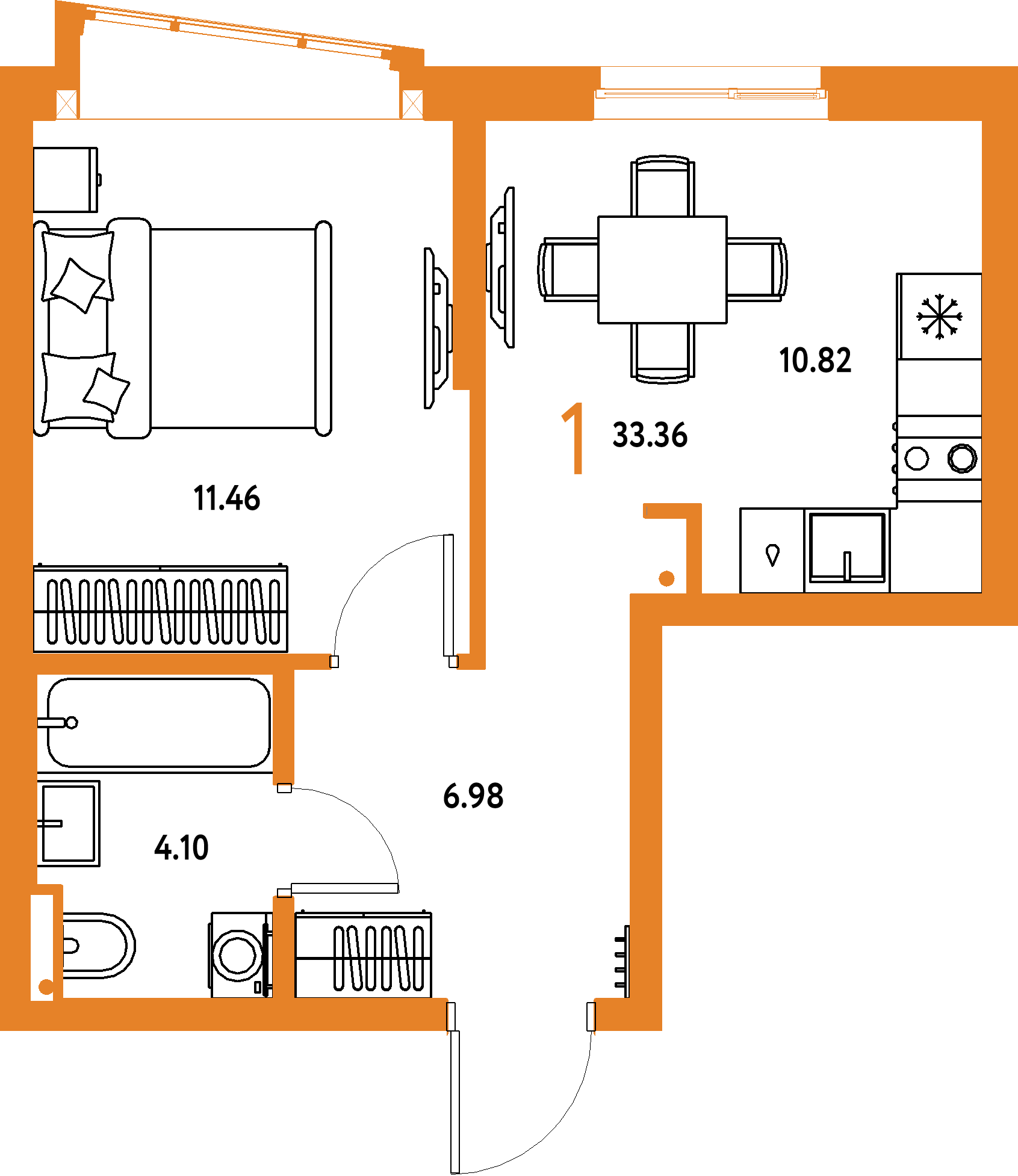 Купить 1-комнатную квартиру 33.36м², этаж №13 кв №691 в ЖК 