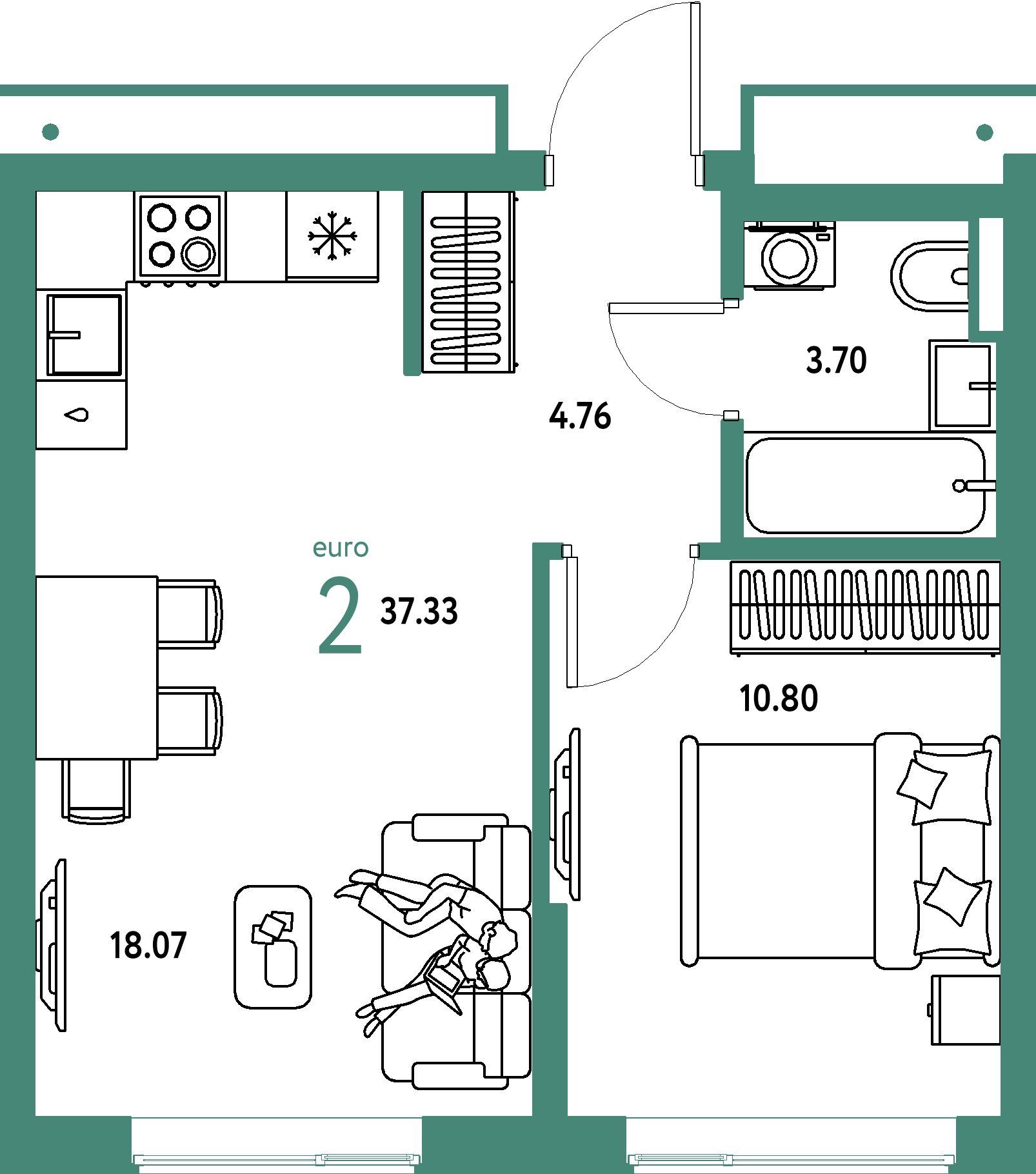 Купить 2-комнатную квартиру 37.33м², этаж №14 кв №706 в ЖК 