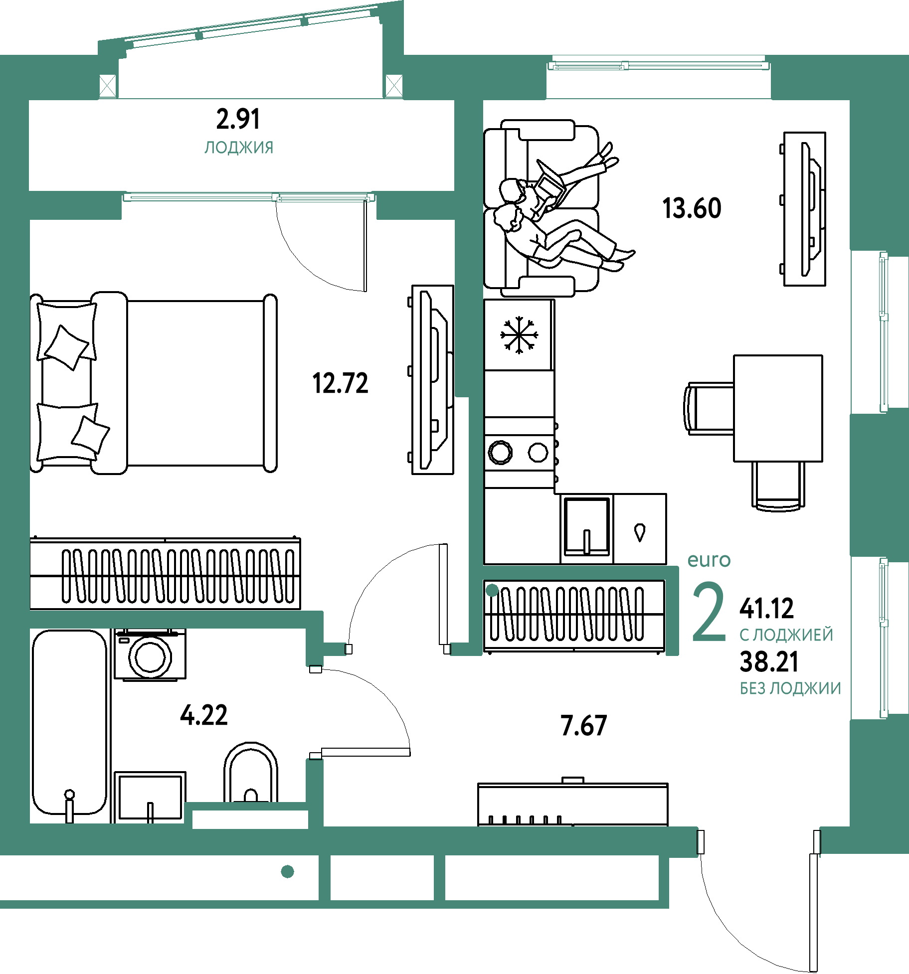 Купить 2-комнатную квартиру 41.12м², этаж №17 кв №733 в ЖК 