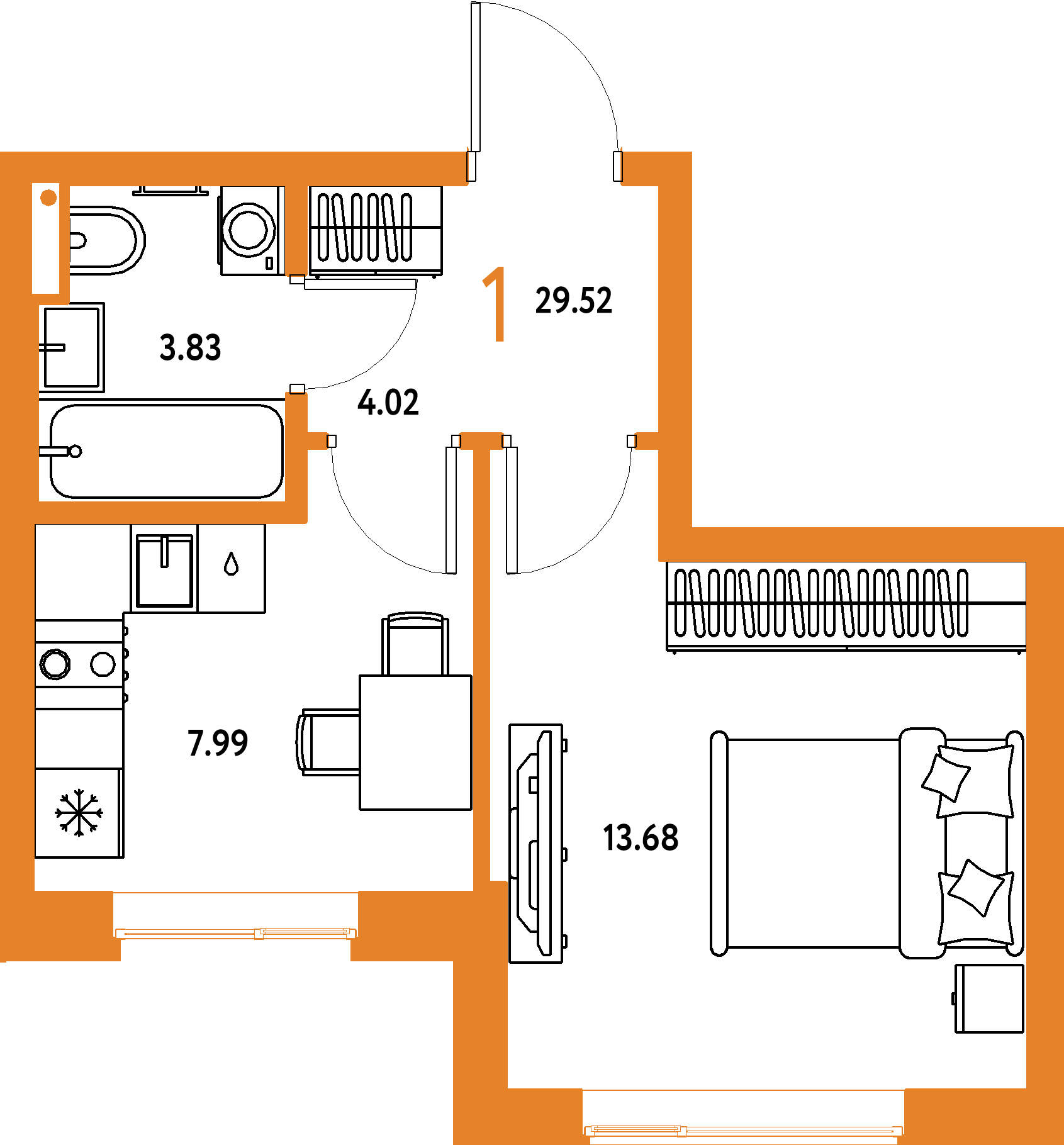 Купить 1-комнатную квартиру 29.52м², этаж №18 кв №736 в ЖК  