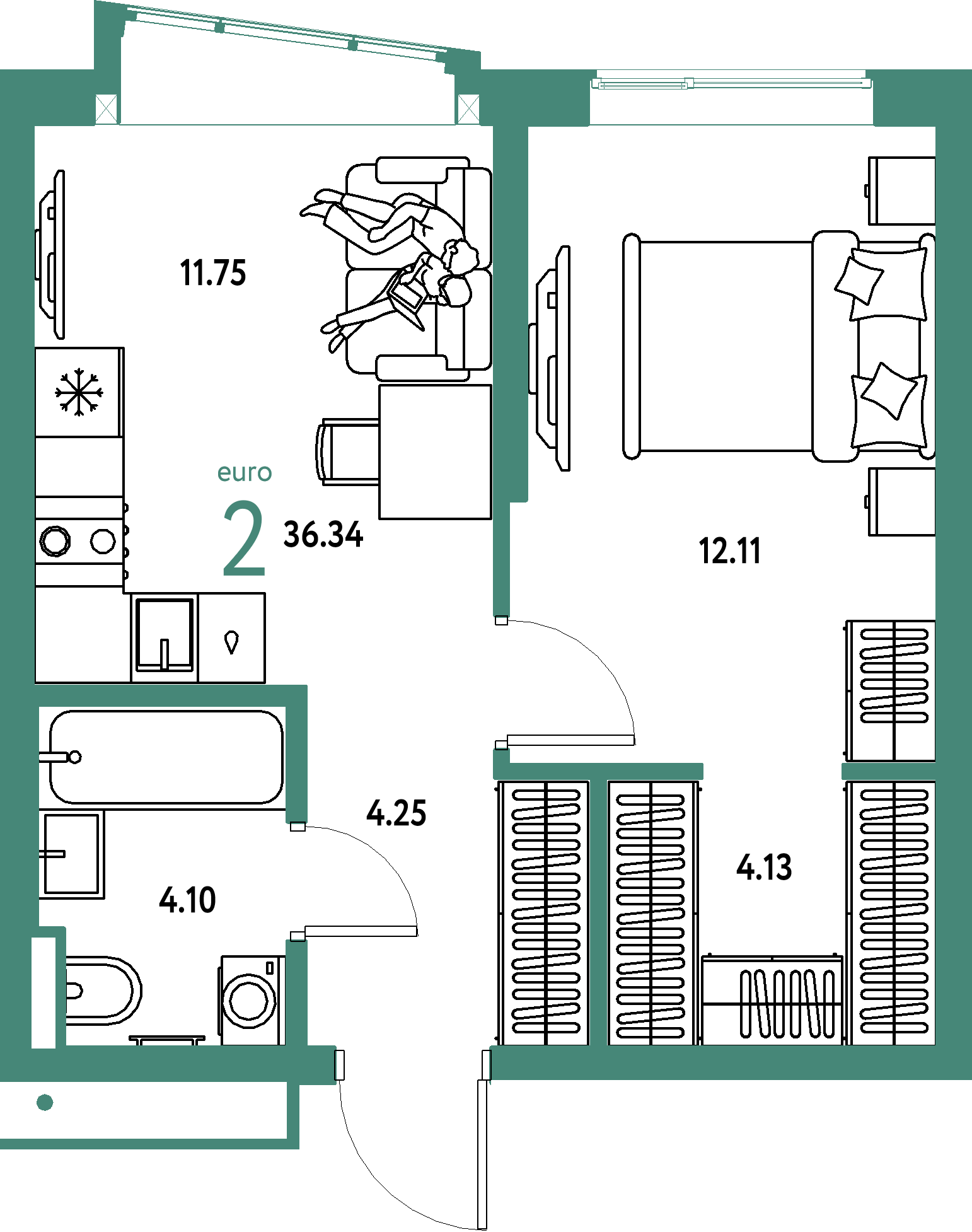 Купить 2-комнатную квартиру 36.34м², этаж №19 кв №750 в ЖК  