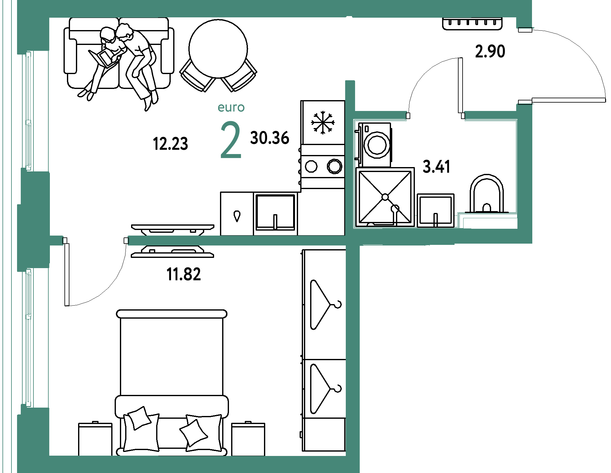 ЖК "Страна.Прибрежная"-2-комнатная 30.36 м²