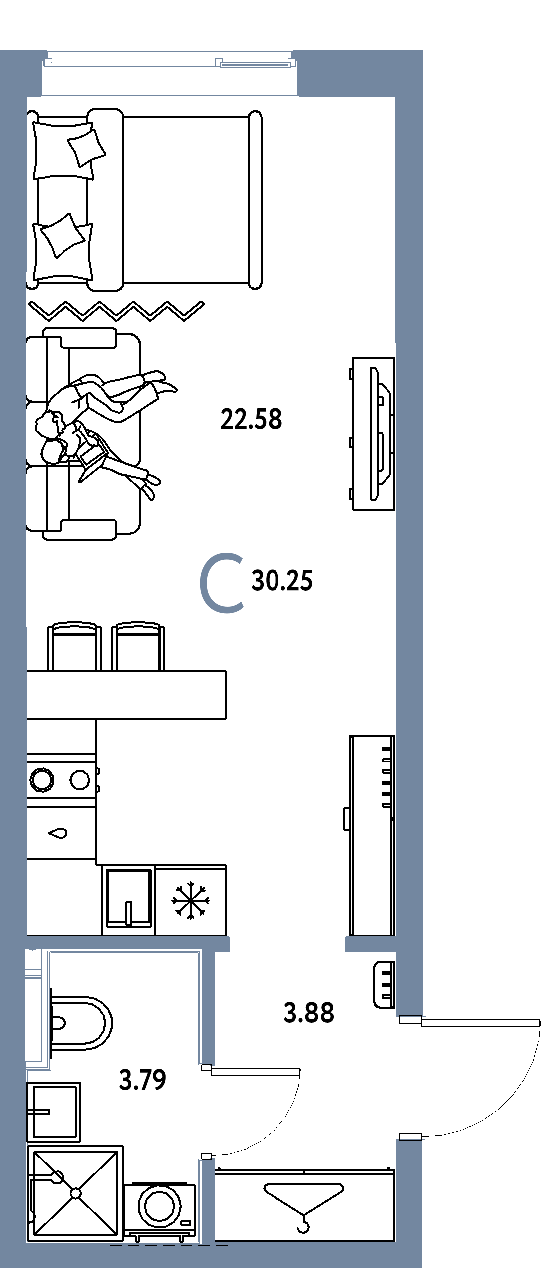 ЖК "Страна.Прибрежная"-Студия 30.25 м²