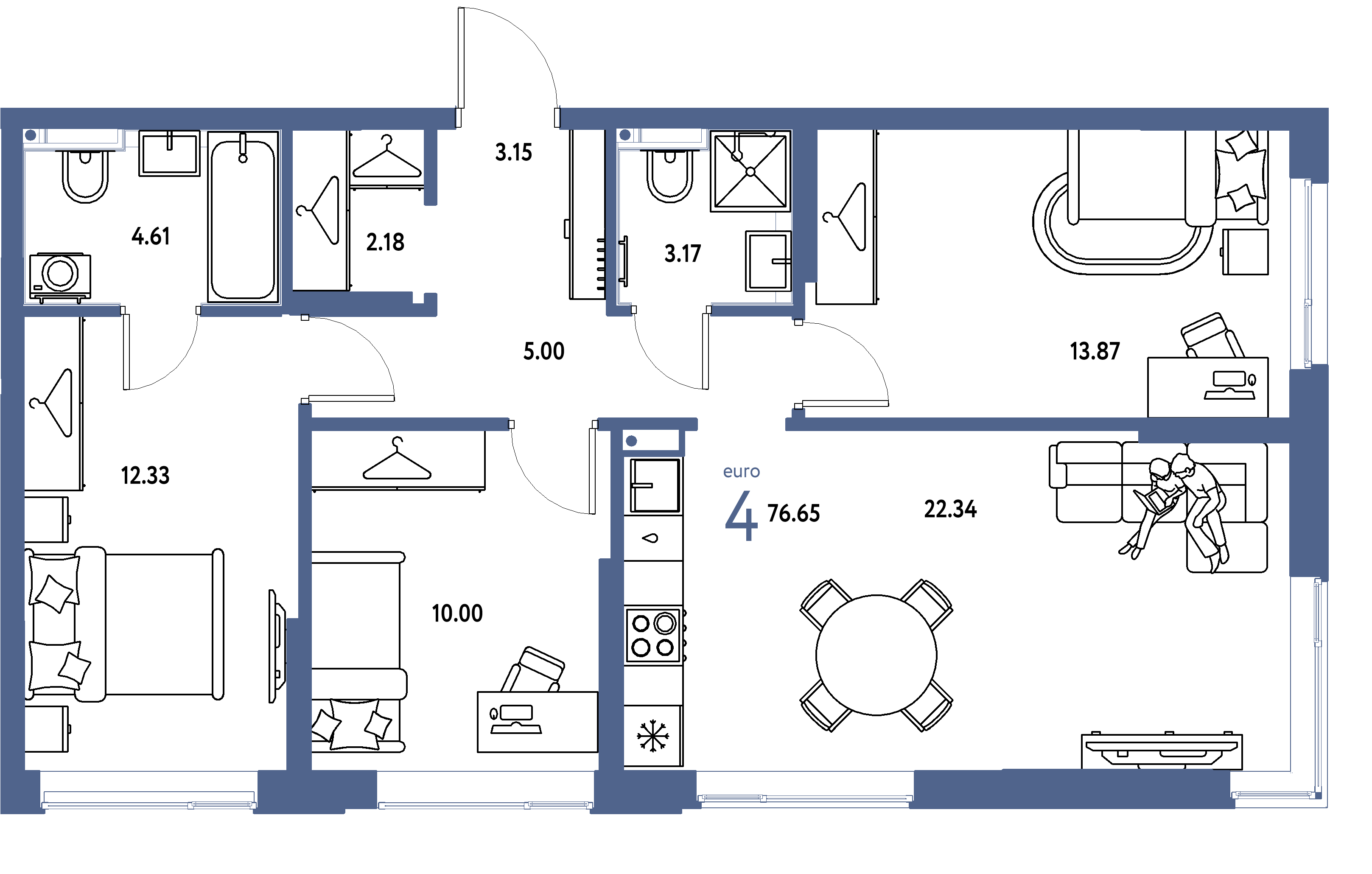 ЖК "Страна.Прибрежная"-4-комнатная 76.65 м²