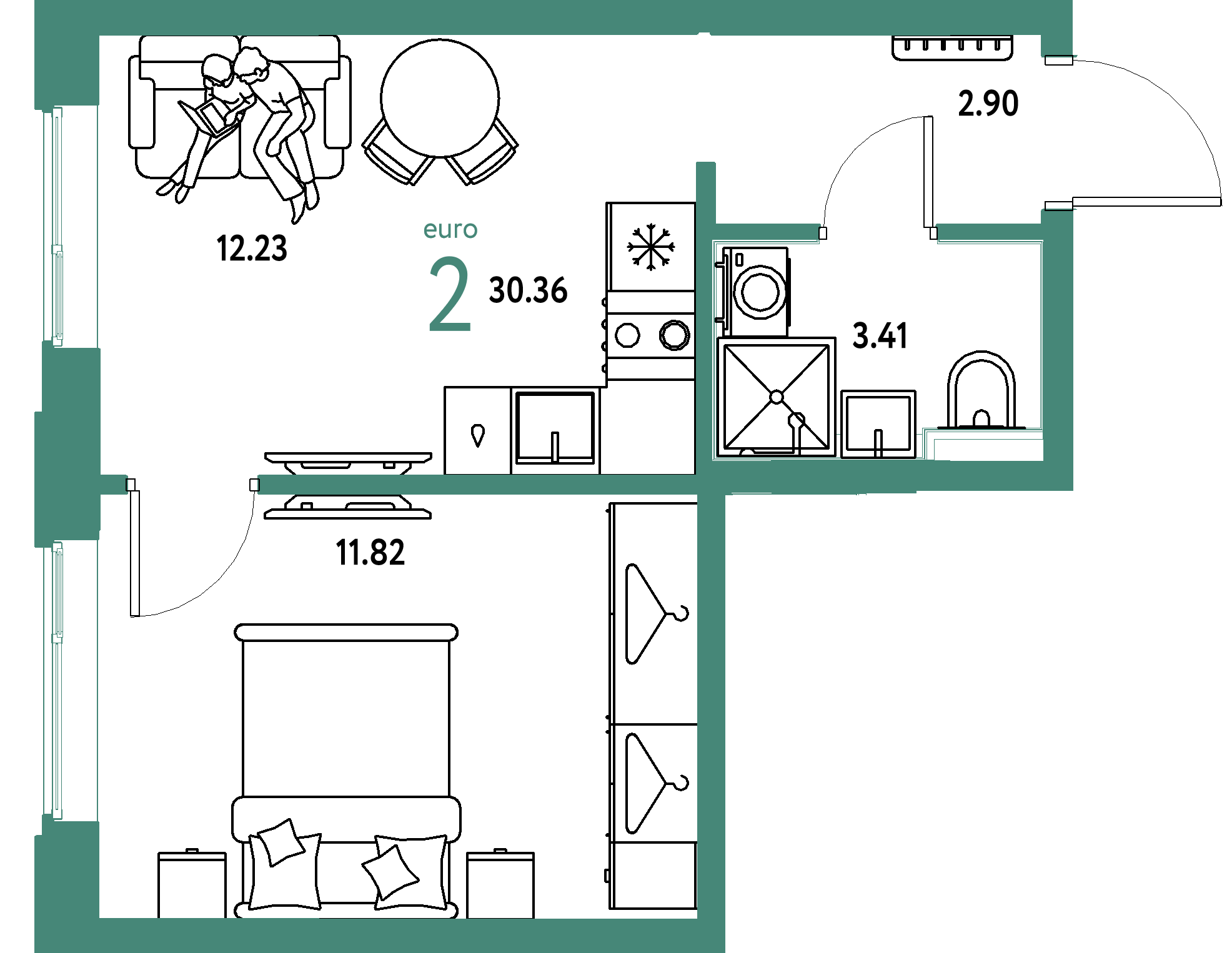 ЖК "Страна.Прибрежная"-2-комнатная 30.36 м²