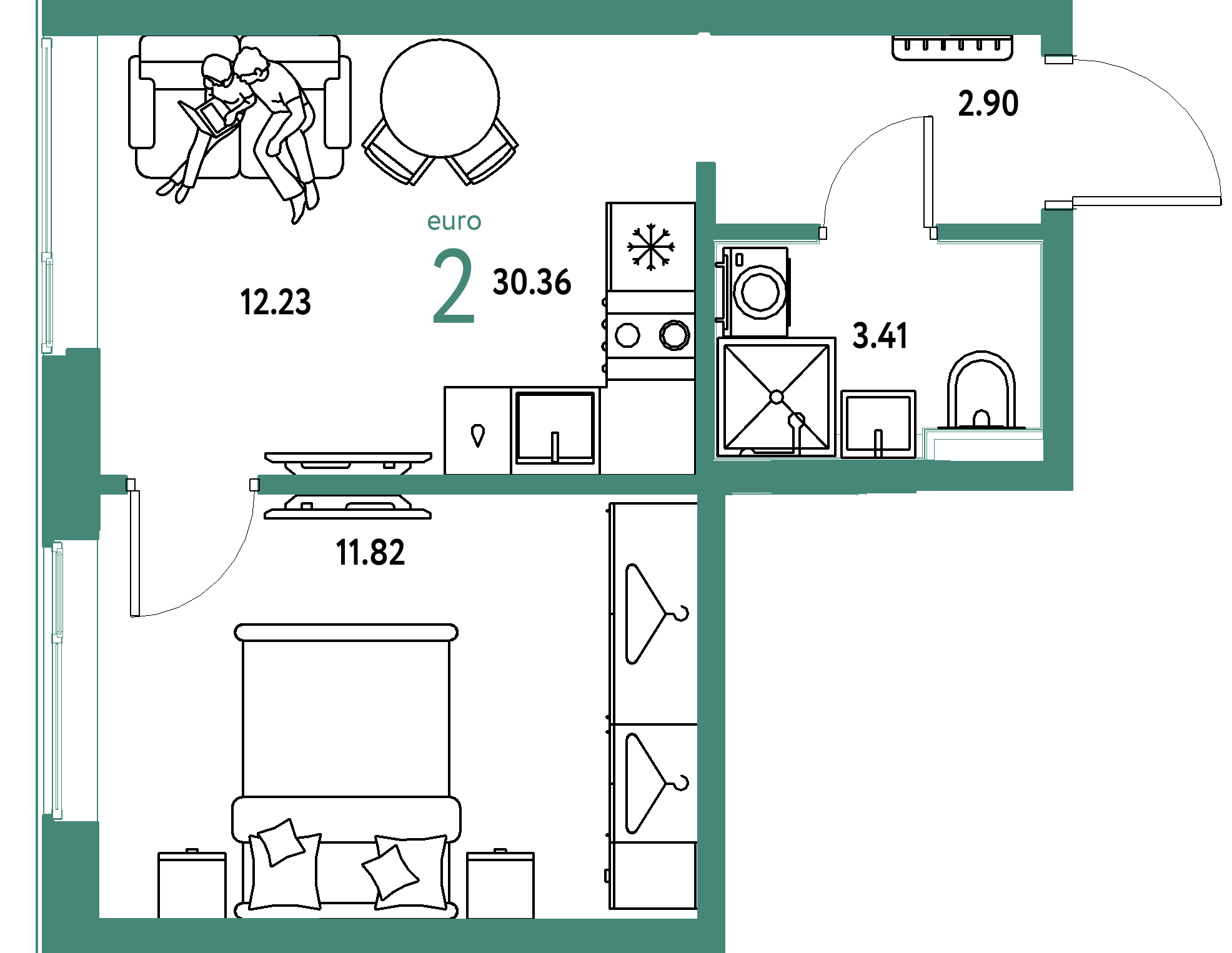 ЖК "Страна.Прибрежная"-2-комнатная 30.36 м²