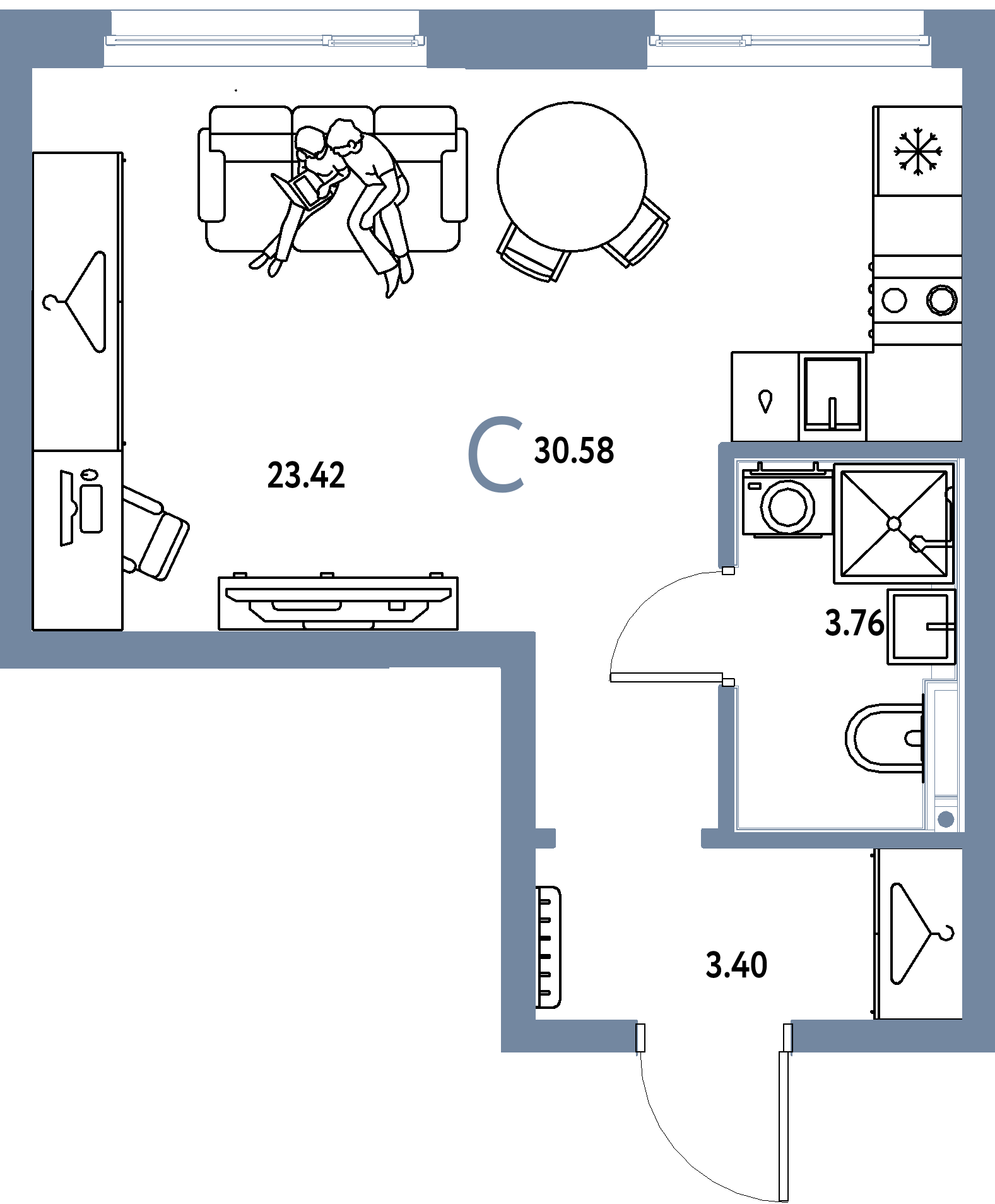 ЖК "Страна.Прибрежная"-Студия 30.58 м²