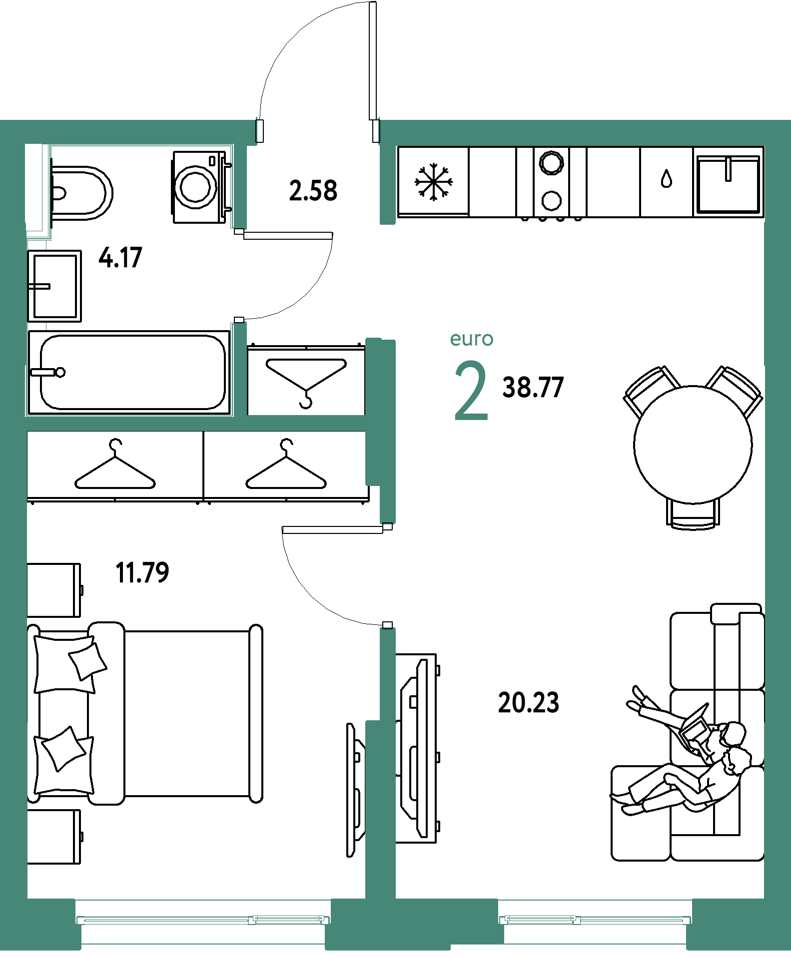 ЖК "Страна.Прибрежная"-2-комнатная 38.77 м²