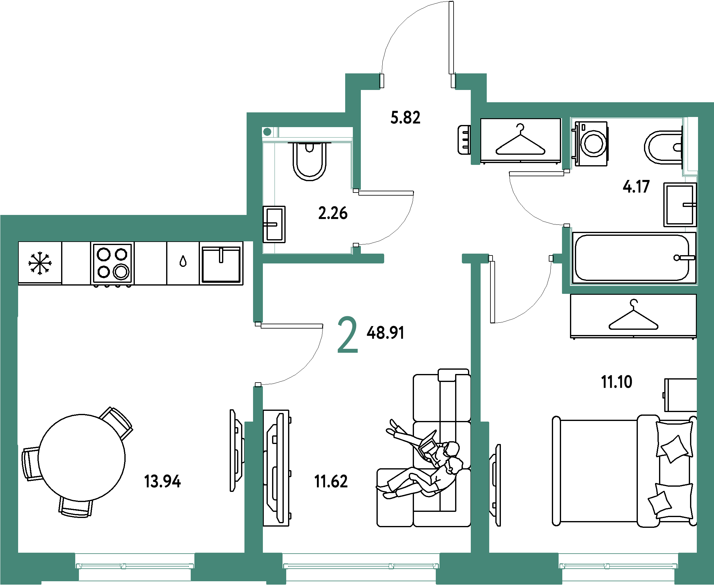 ЖК "Страна.Прибрежная"-2-комнатная 48.91 м²