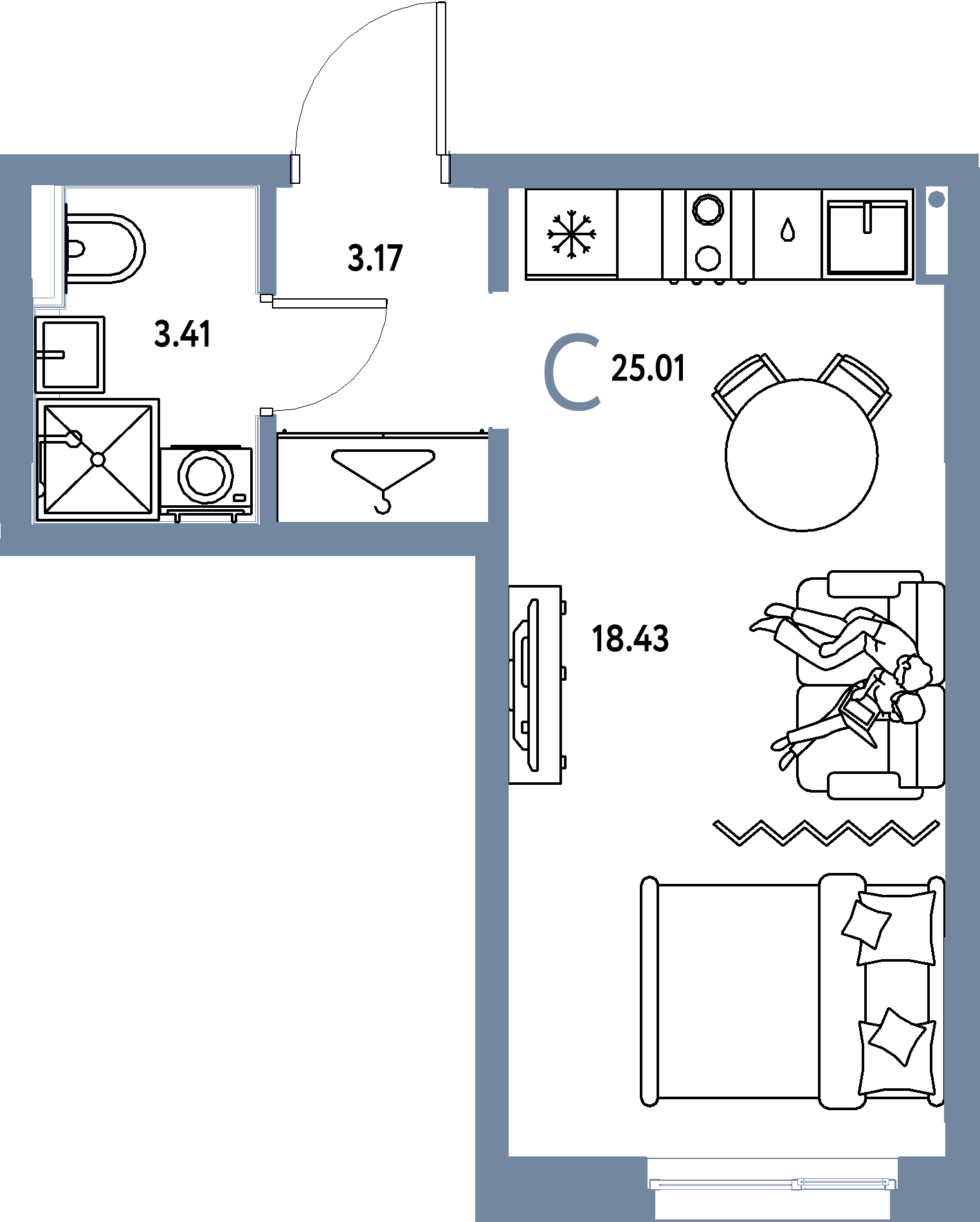 ЖК "Страна.Прибрежная"-Студия 25.01 м²