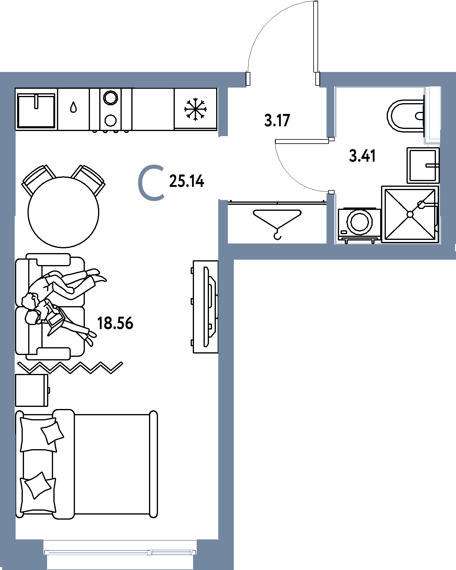 ЖК "Страна.Прибрежная"-Студия 25.14 м²