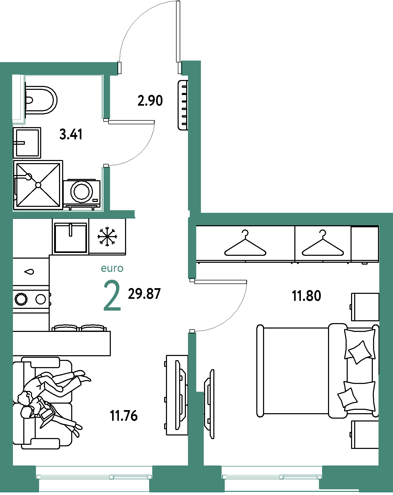 ЖК "Страна.Прибрежная"-2-комнатная 29.87 м²