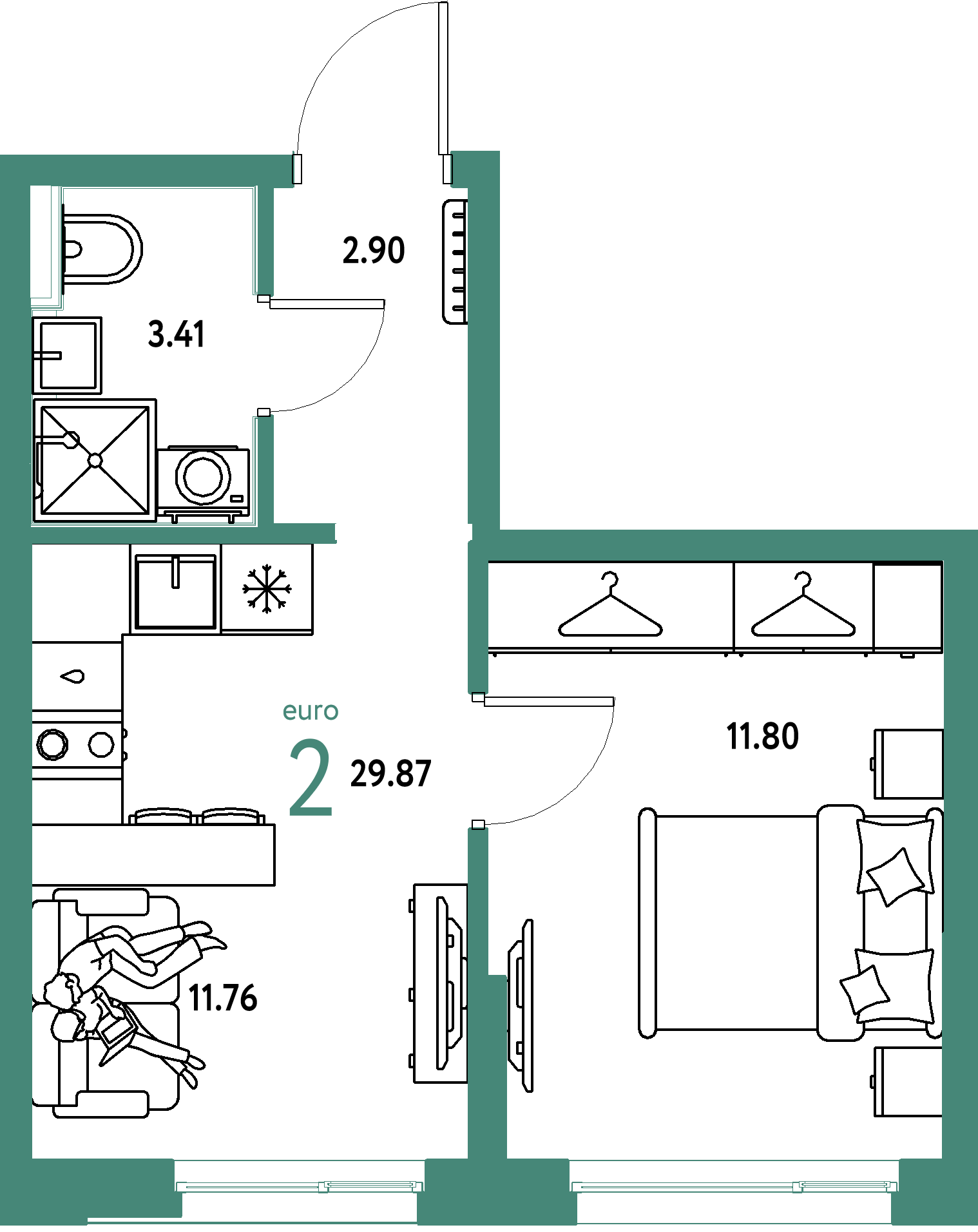 ЖК "Страна.Прибрежная"-2-комнатная 29.87 м²
