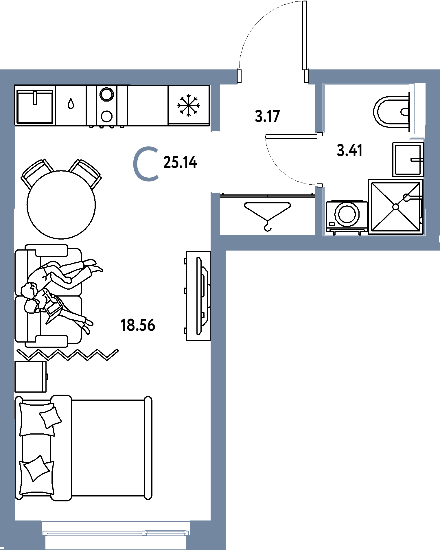 ЖК "Страна.Прибрежная"-Студия 25.14 м²