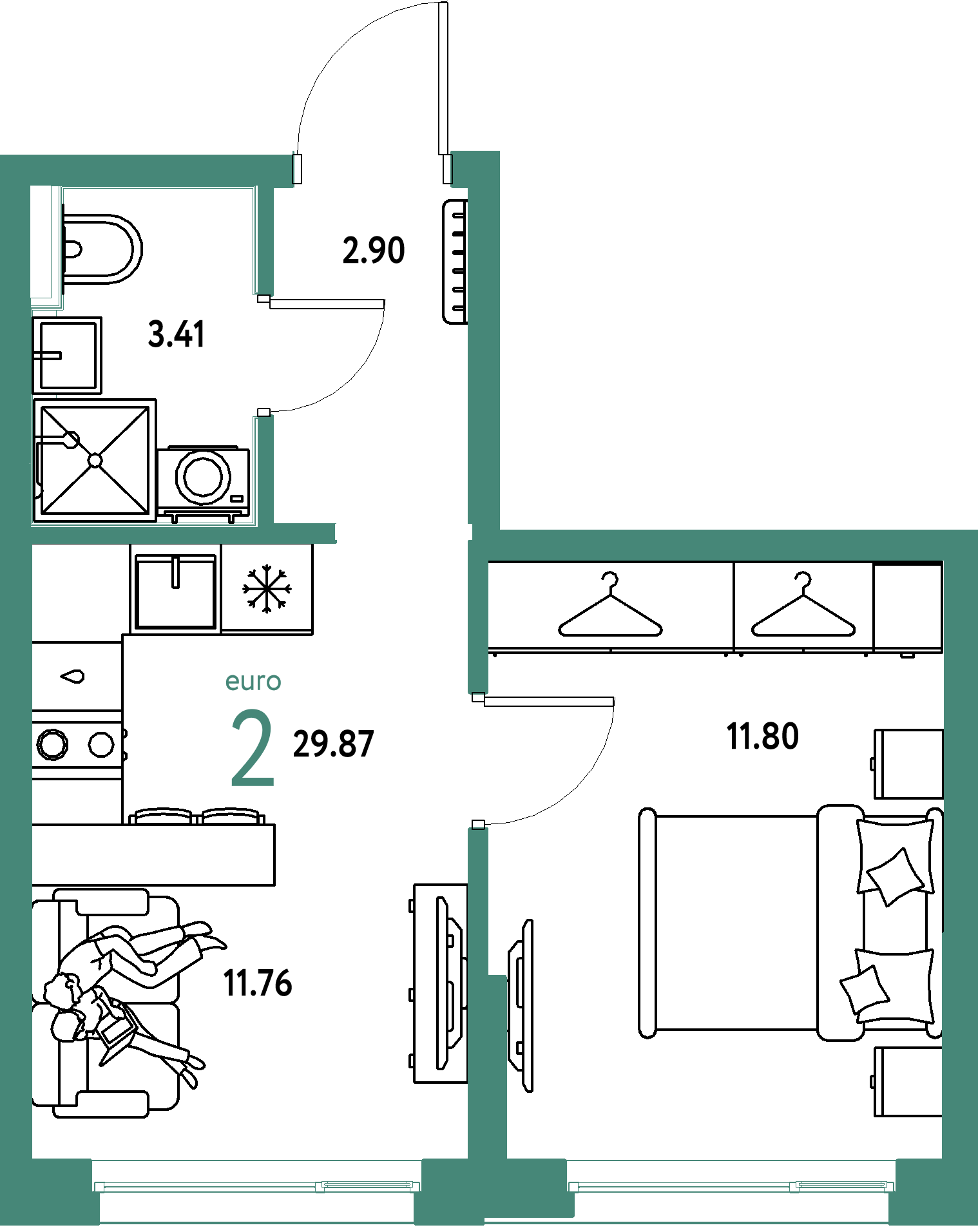 ЖК "Страна.Прибрежная"-2-комнатная 29.87 м²