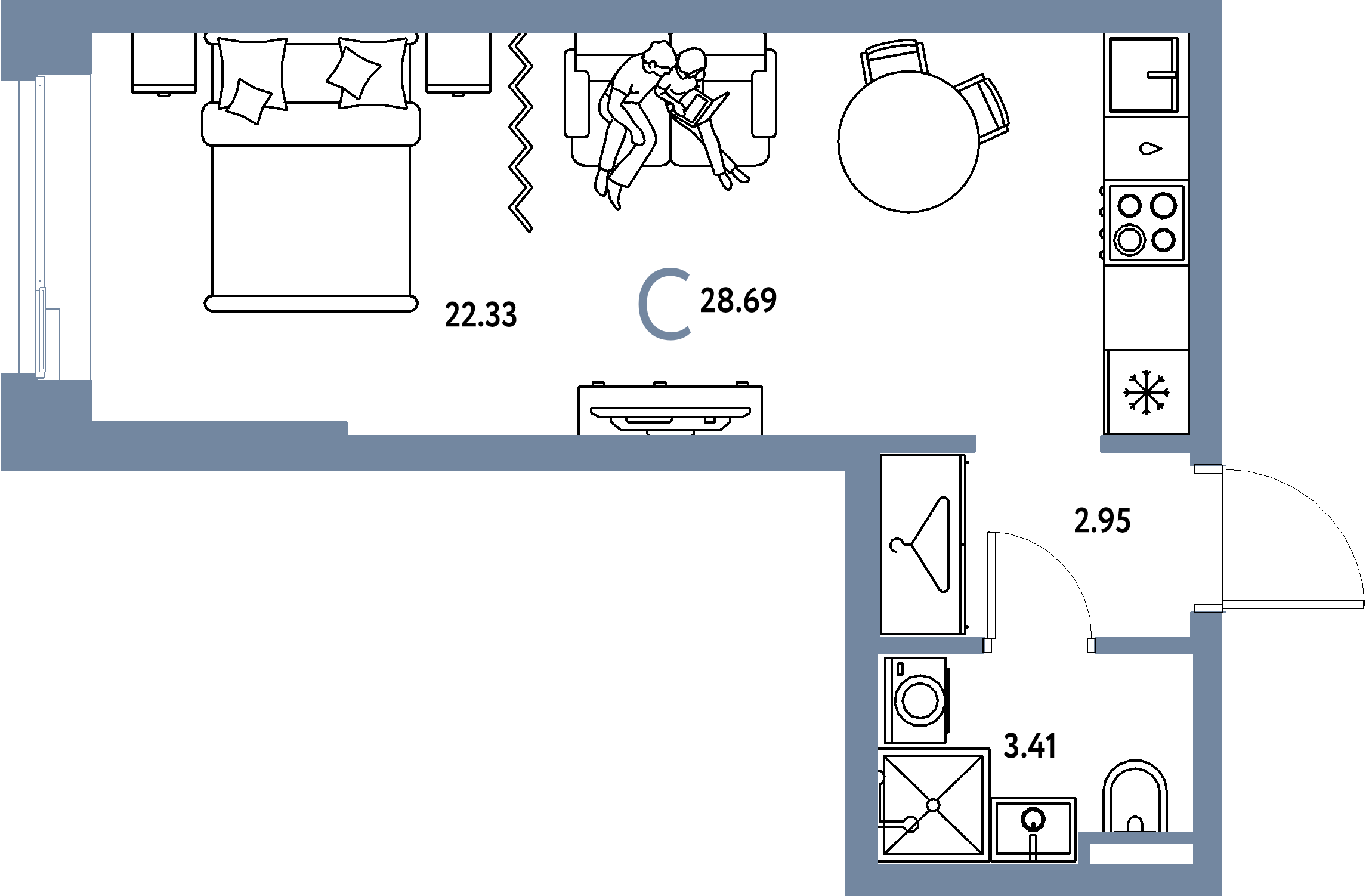 ЖК "Страна.Тополёвая"-Студия 28.69 м²