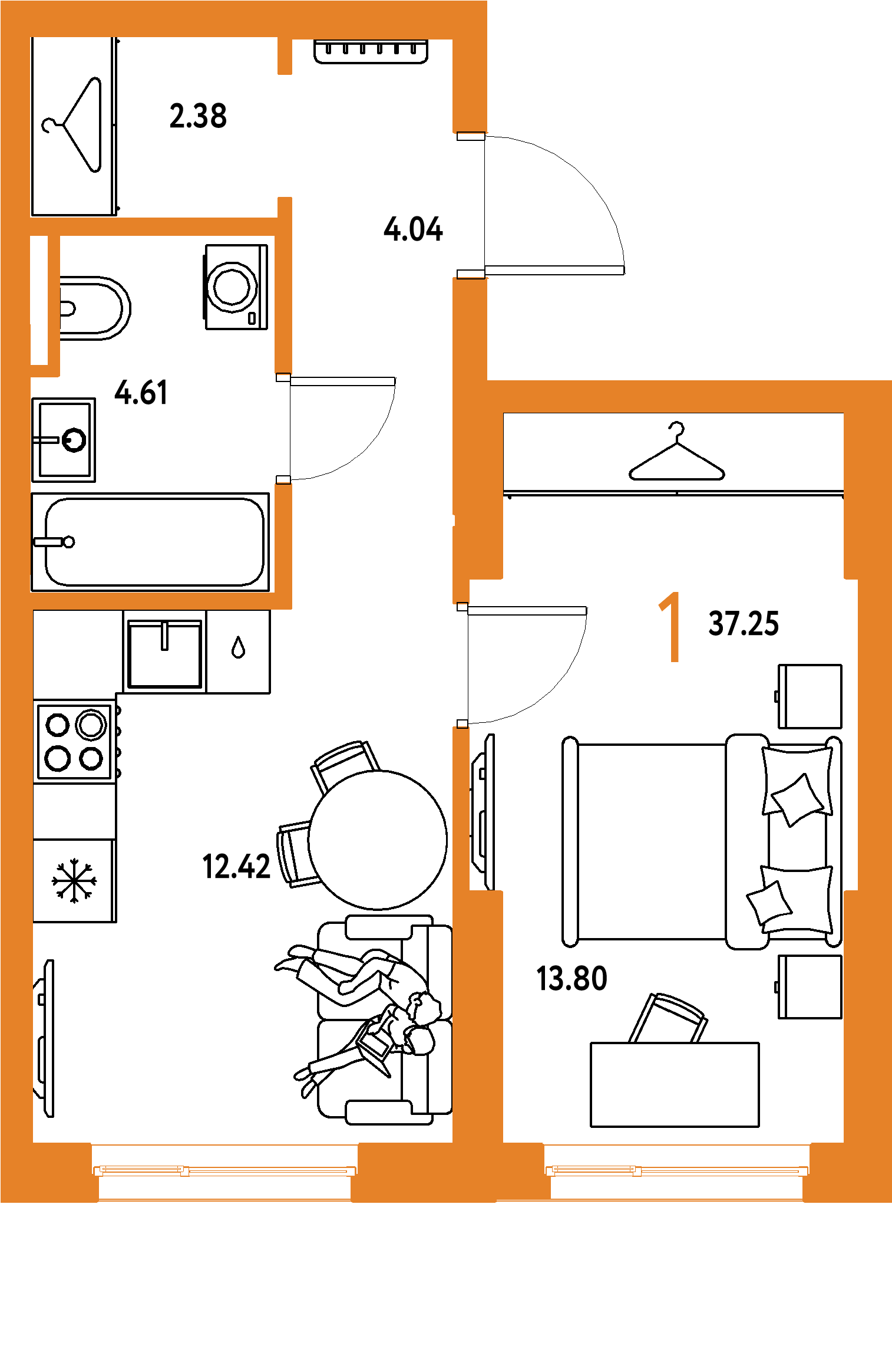 ЖК "Страна.Тополёвая"-1-комнатная 37.25 м²