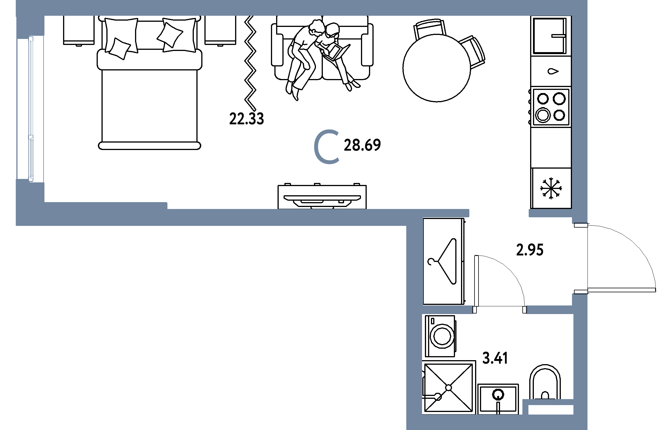 ЖК "Страна.Тополёвая"-Студия 28.69 м²