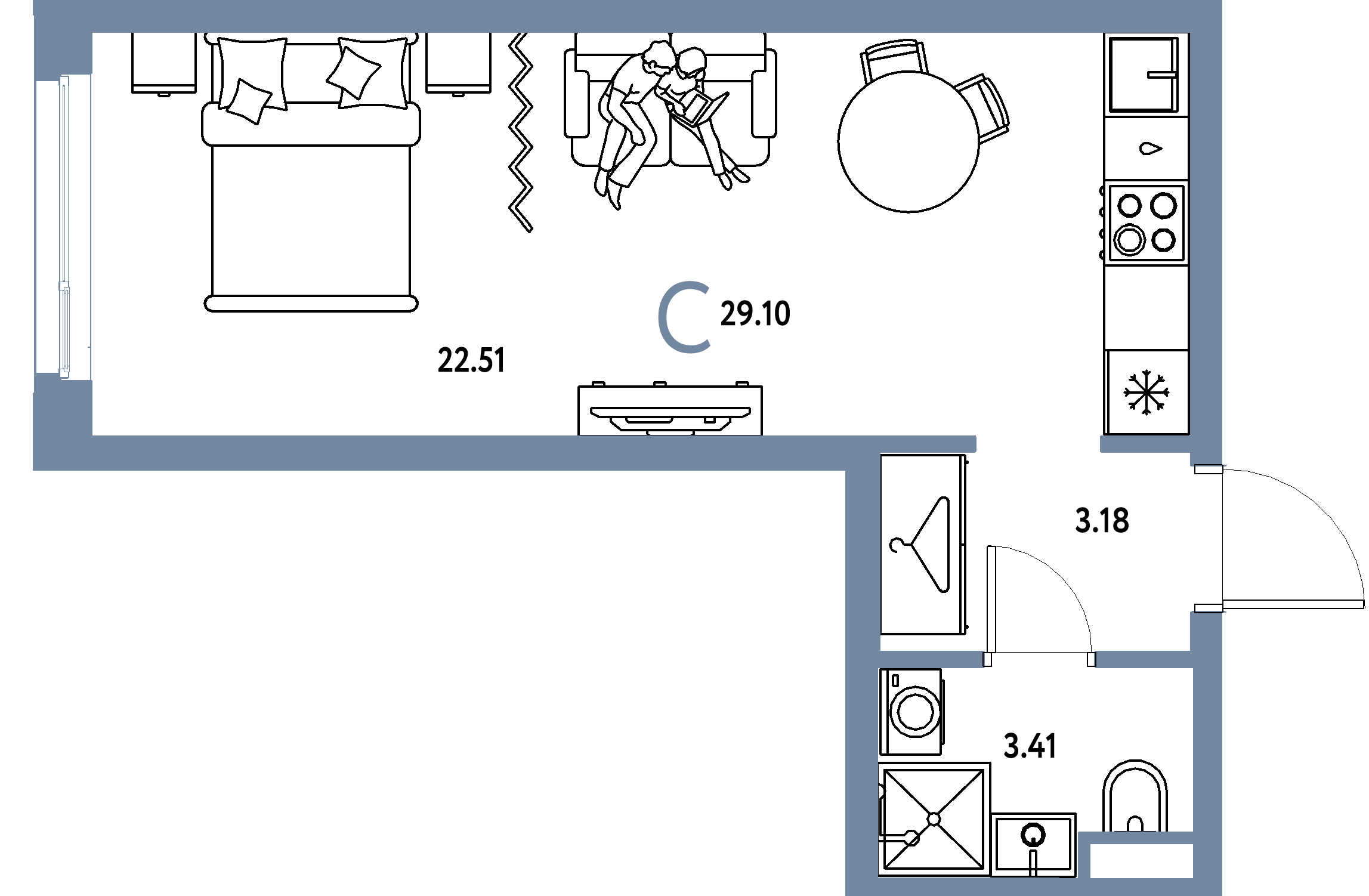 ЖК "Страна.Тополёвая"-Студия 29.1 м²