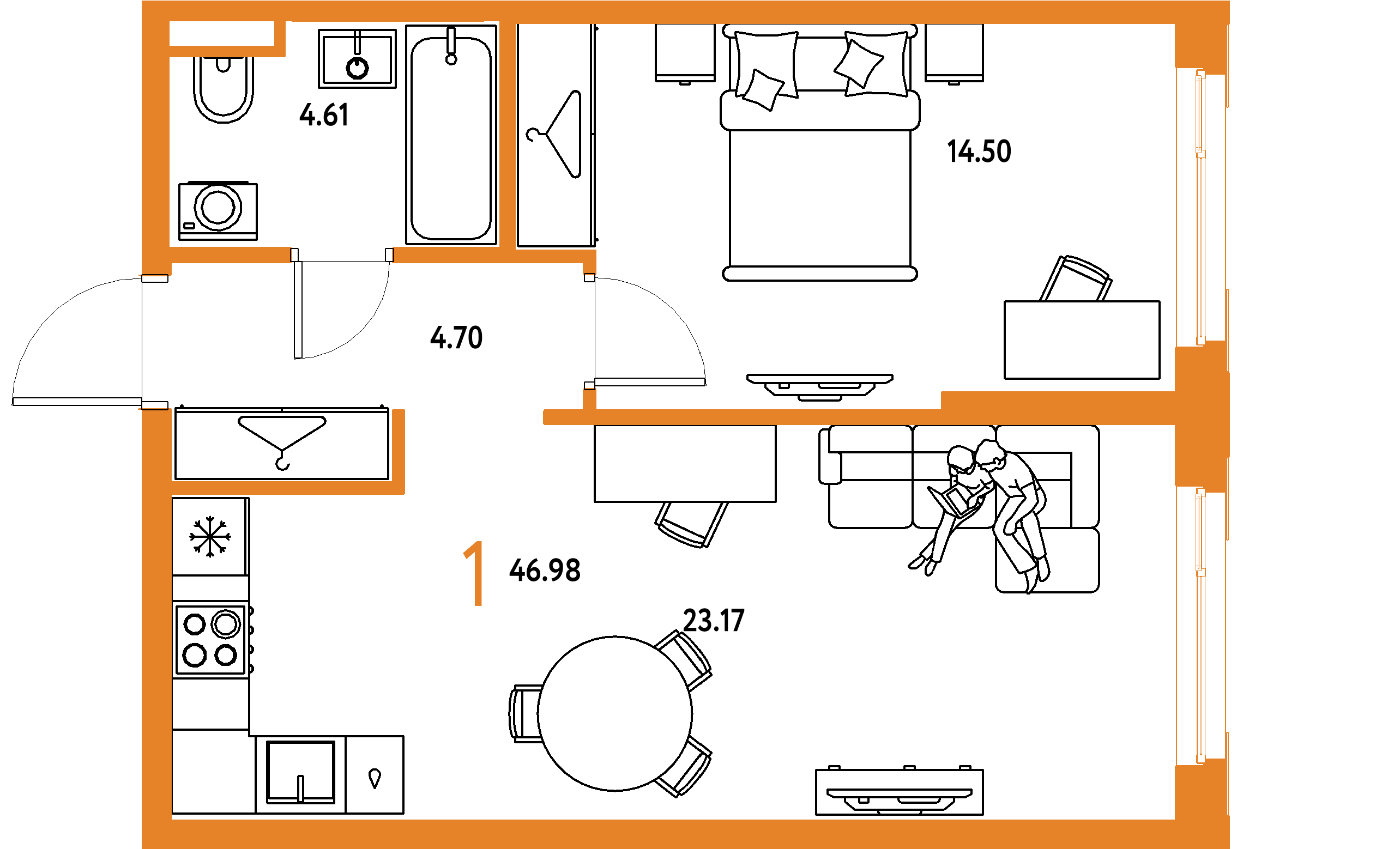 ЖК "Страна.Тополёвая"-1-комнатная 46.98 м²