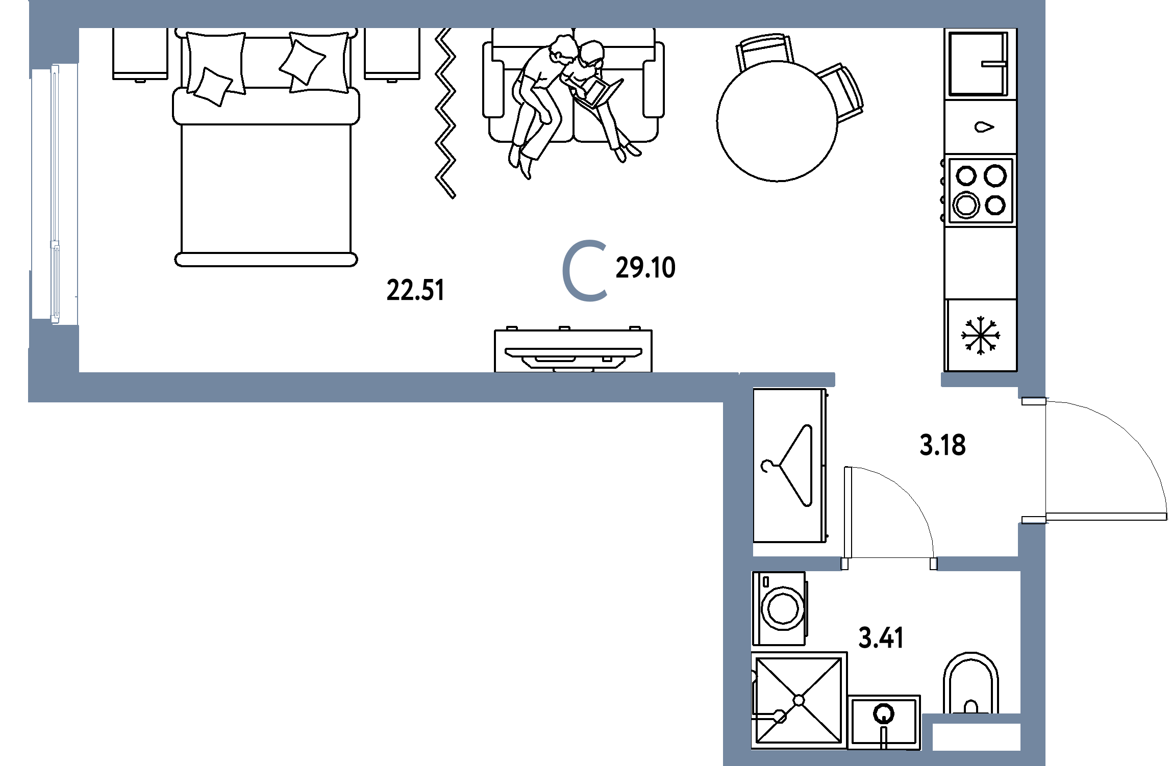 ЖК "Страна.Тополёвая"-Студия 29.1 м²
