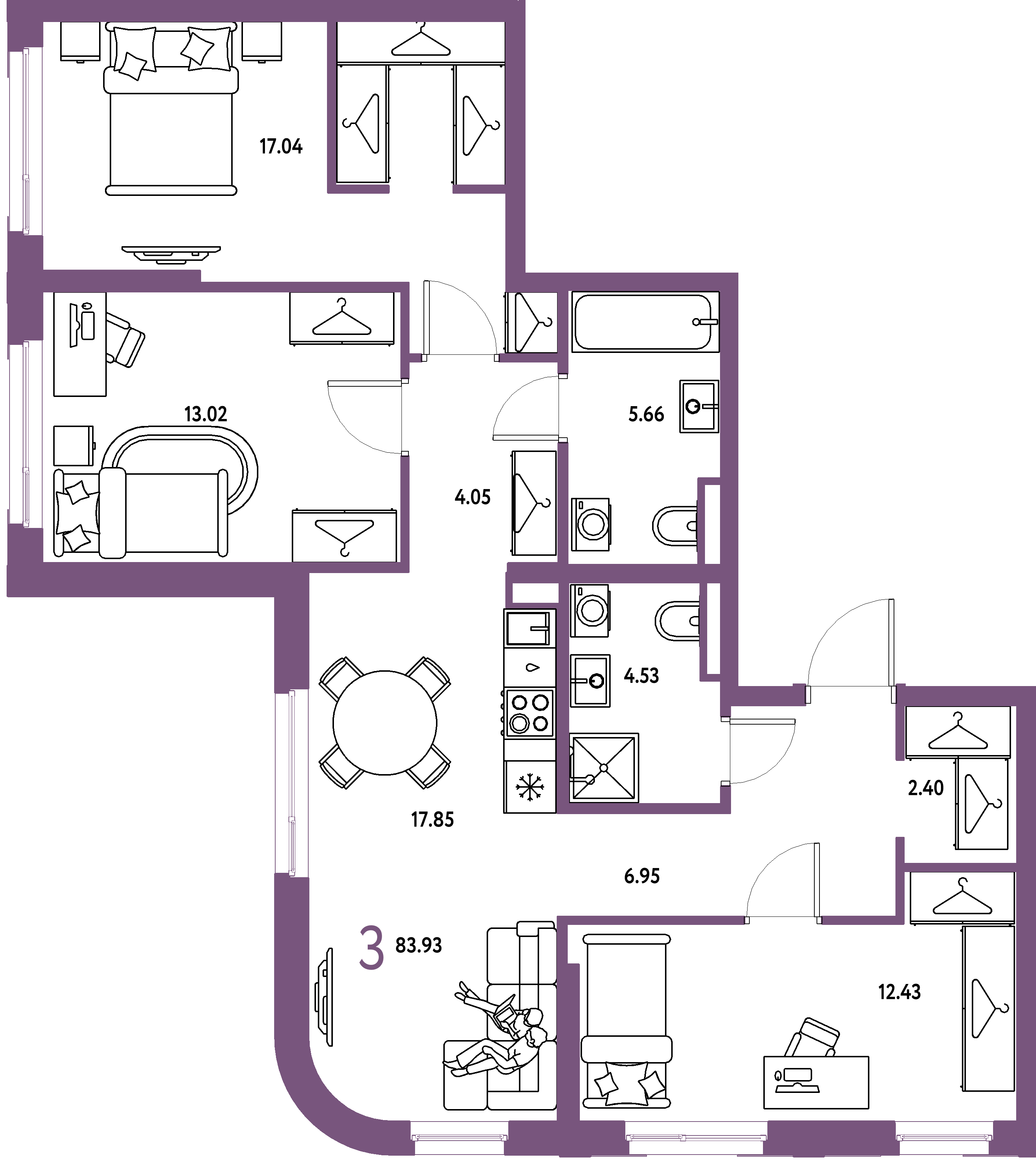 ЖК "Страна.Тополёвая"-3-комнатная 83.93 м²