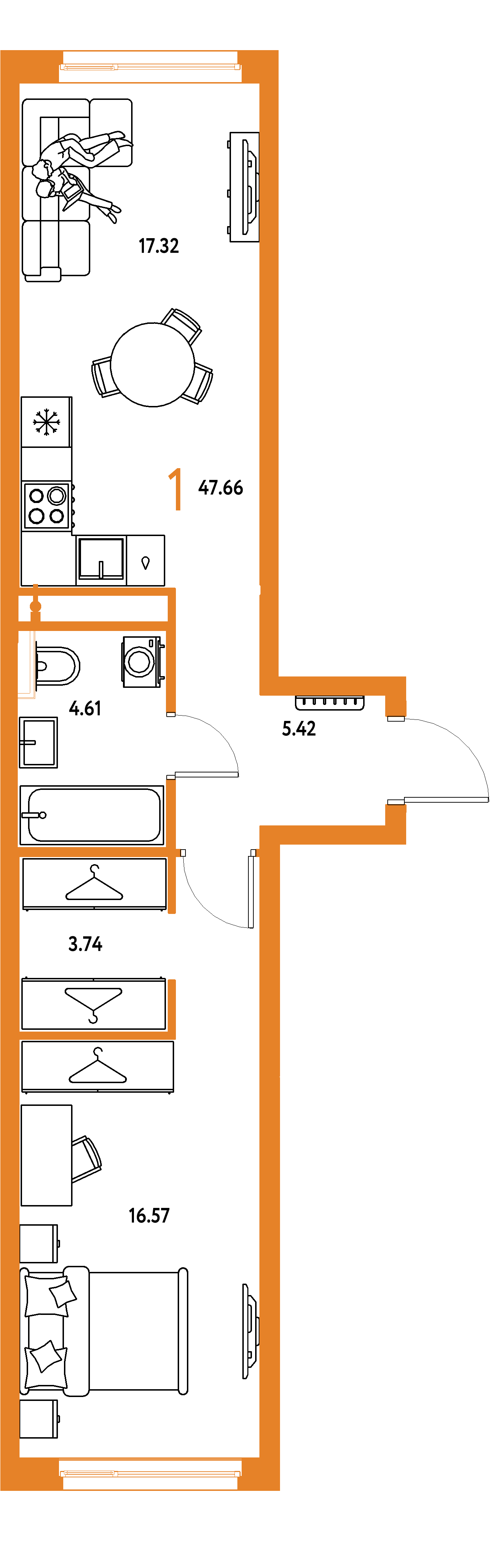 ЖК "Страна.Тополёвая"-1-комнатная 47.66 м²