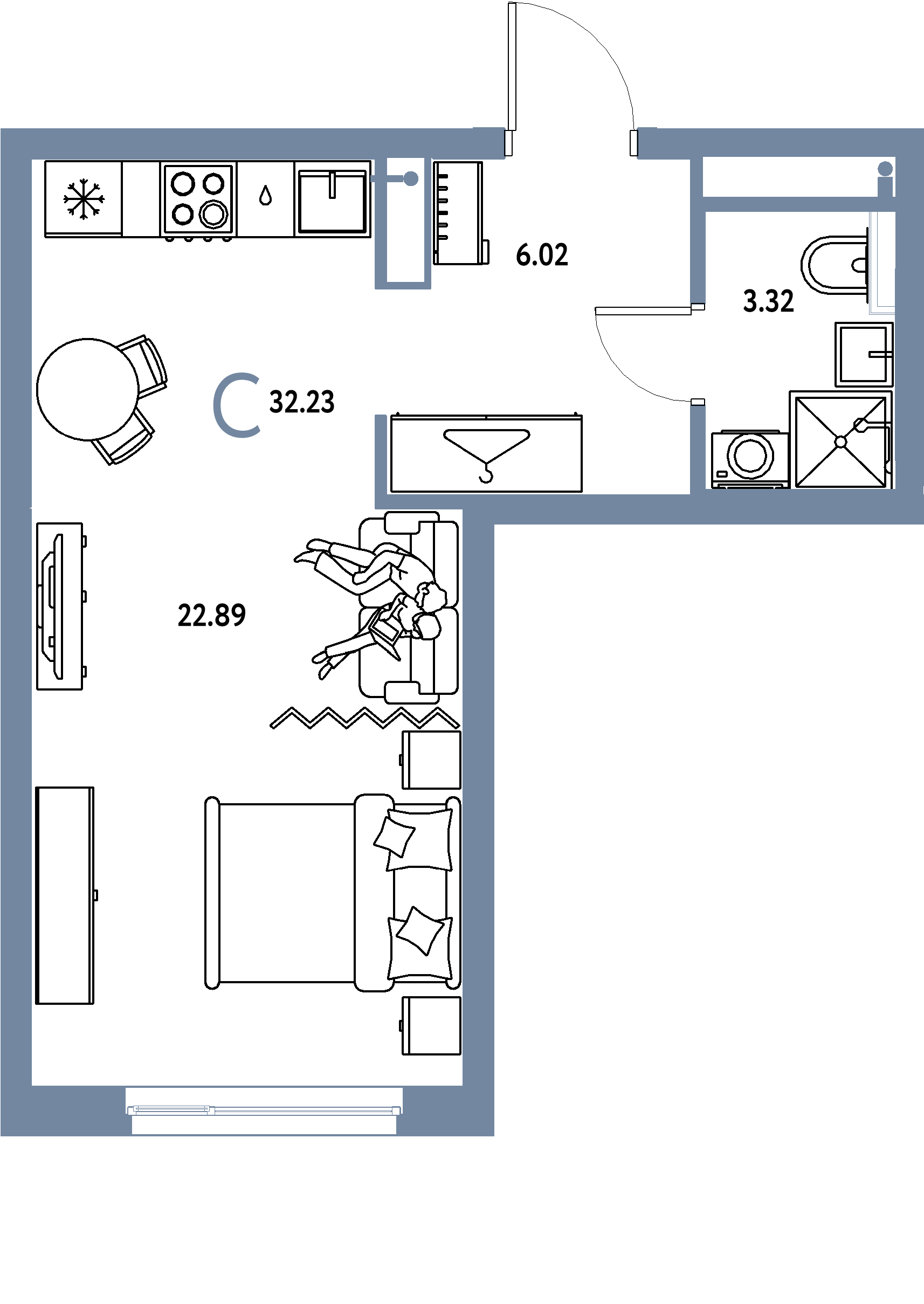 ЖК "Страна.Тополёвая"-Студия 32.23 м²