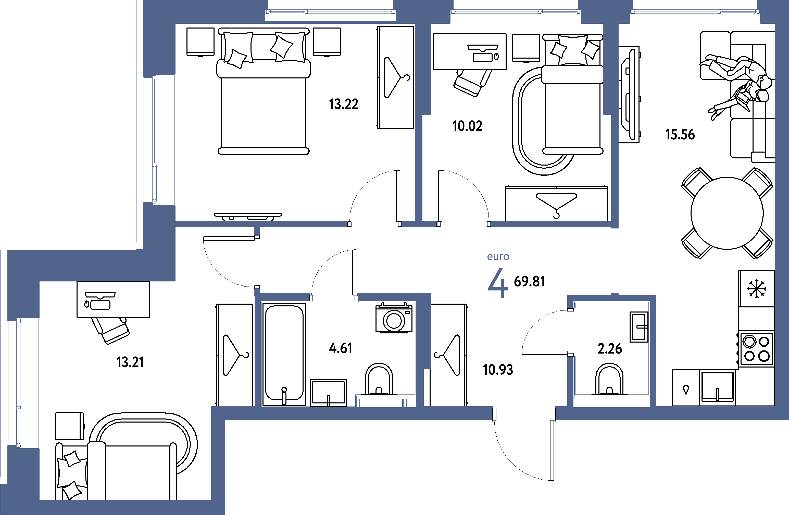 ЖК "Страна.Энтузиастов"-4-комнатная 69.81 м²