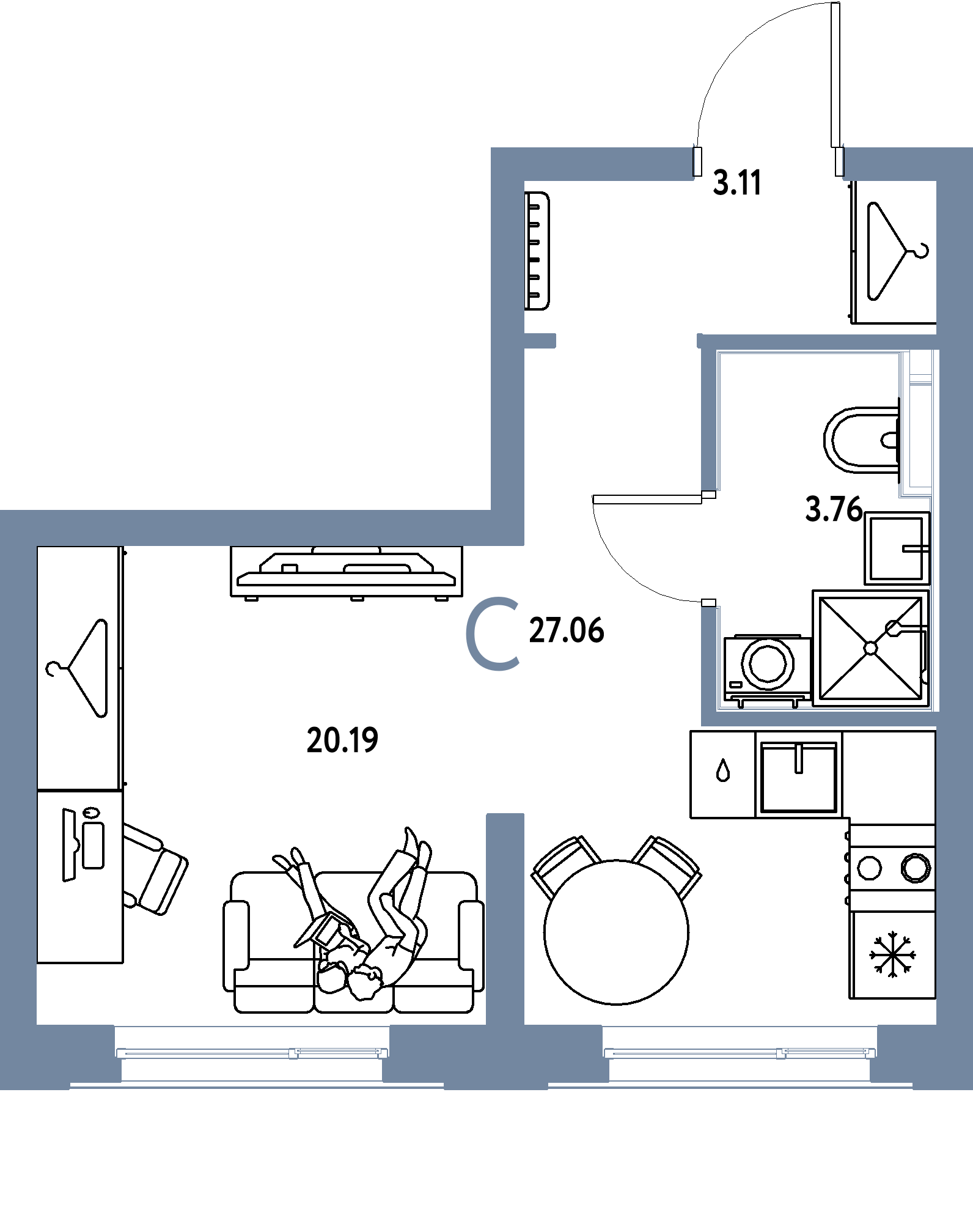 ЖК "Страна.Энтузиастов"-Студия 27.06 м²