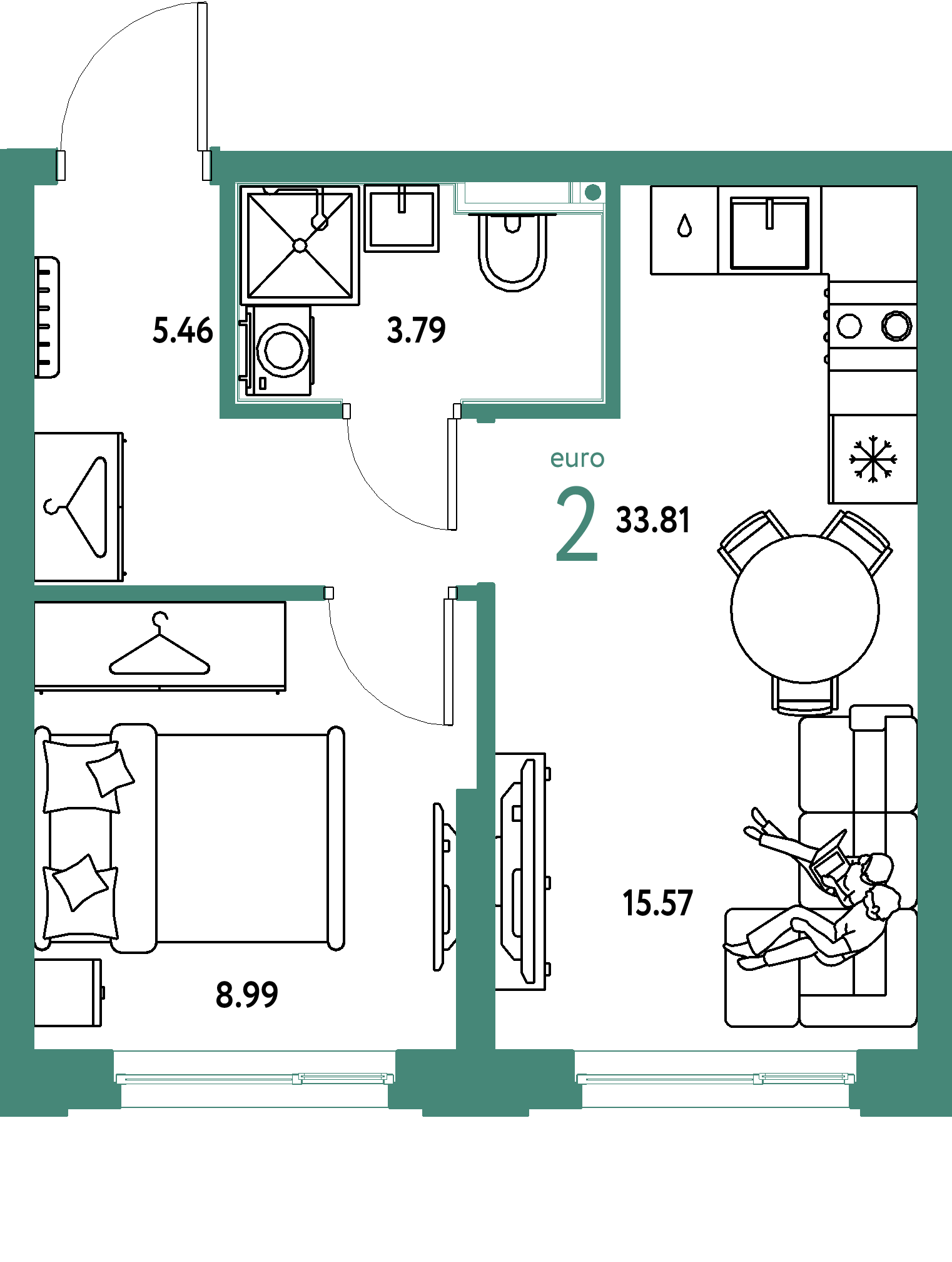 ЖК "Страна.Энтузиастов"-2-комнатная 33.81 м²