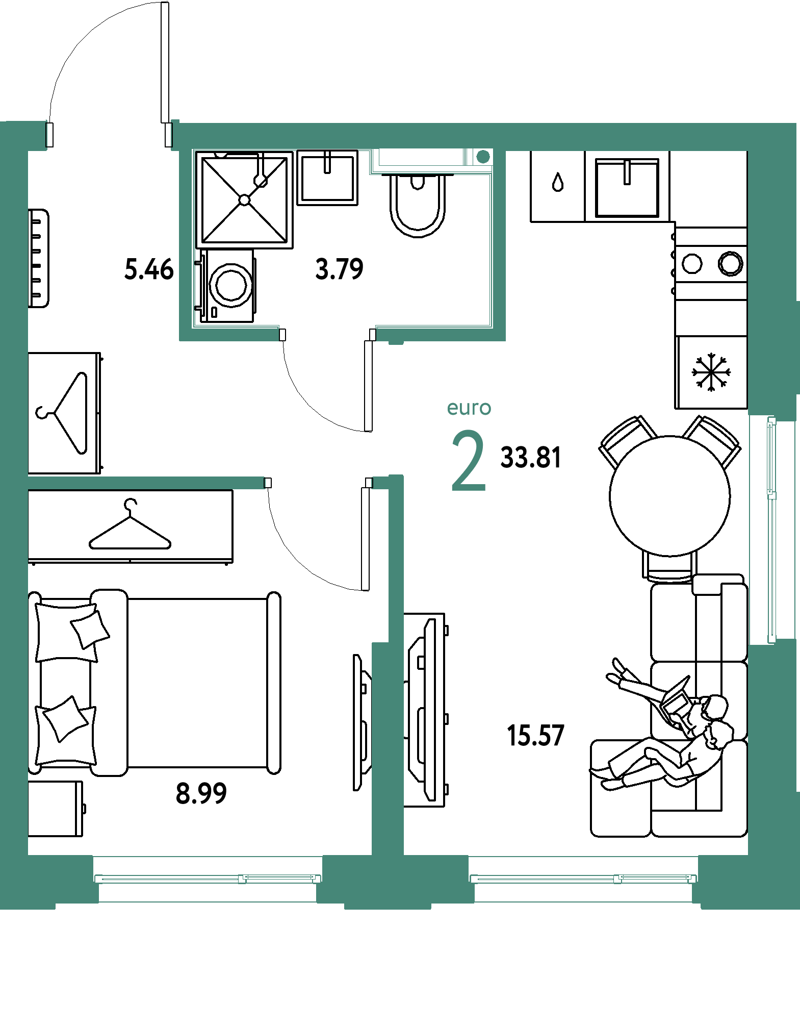 ЖК "Страна.Энтузиастов"-2-комнатная 33.81 м²