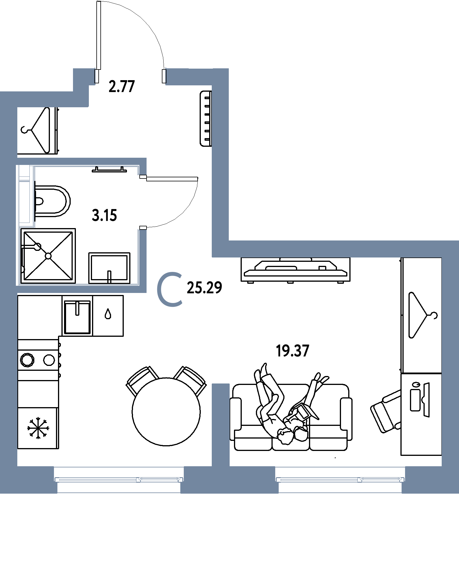 ЖК "Страна.Энтузиастов"-Студия 25.29 м²