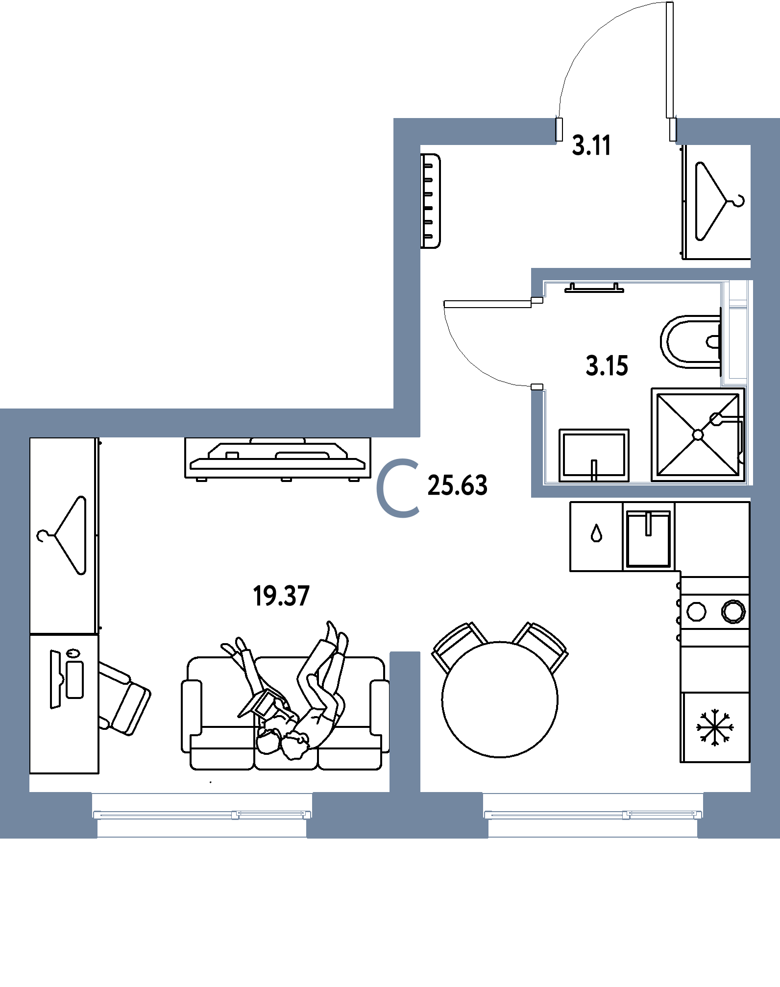ЖК "Страна.Энтузиастов"-Студия 25.63 м²