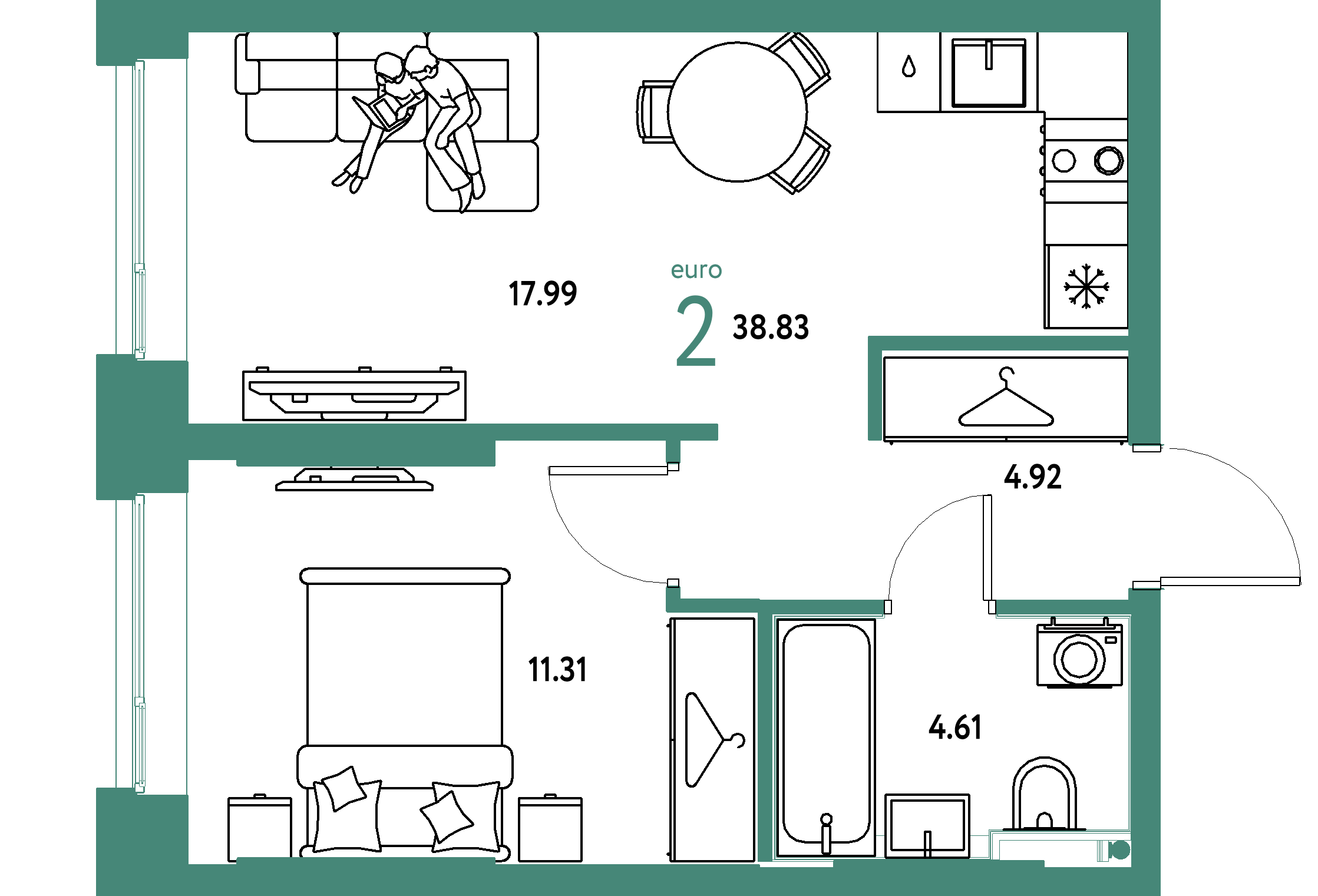 ЖК "Страна.Энтузиастов"-2-комнатная 38.83 м²