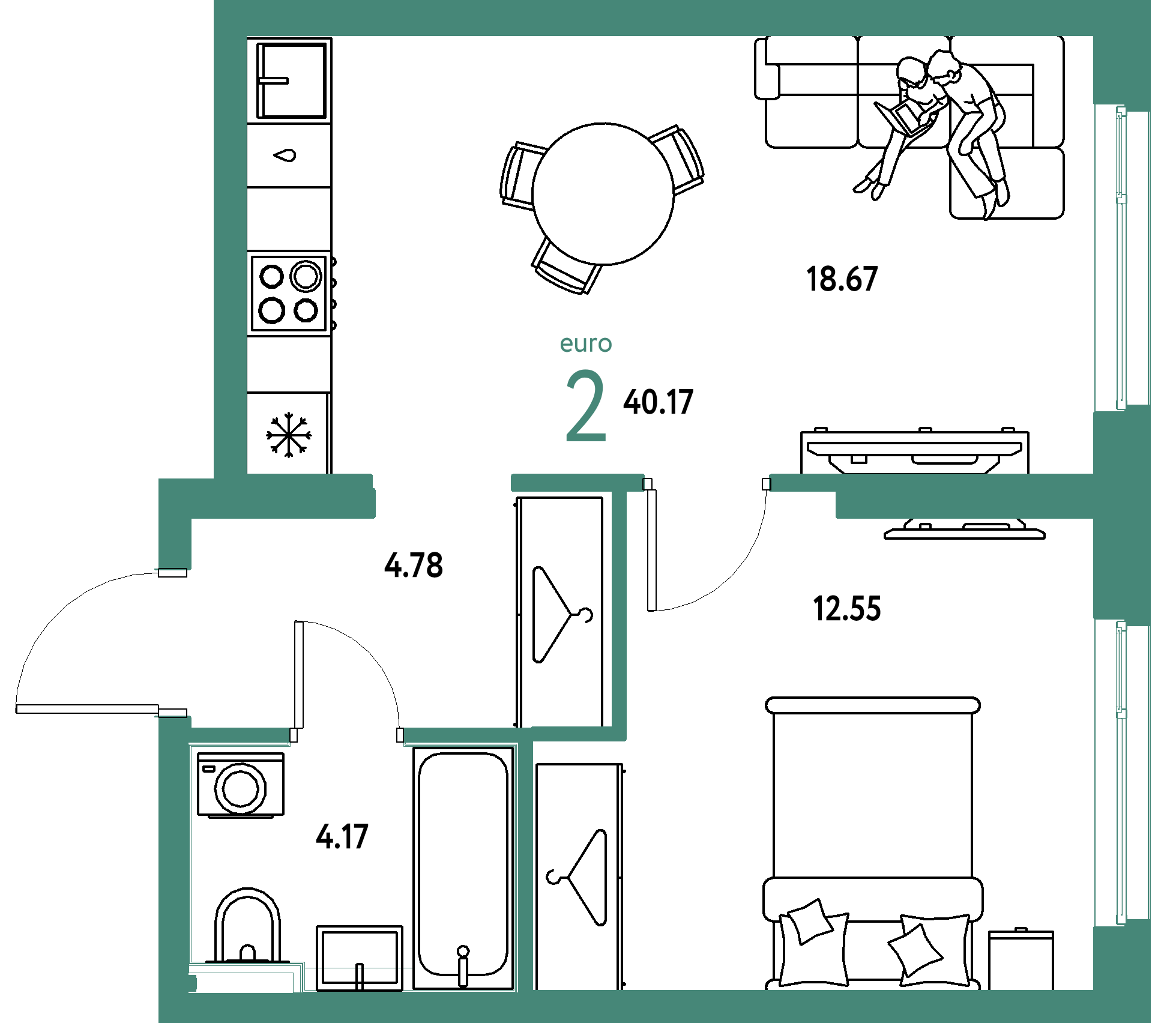 ЖК "Страна.Энтузиастов"-2-комнатная 40.17 м²