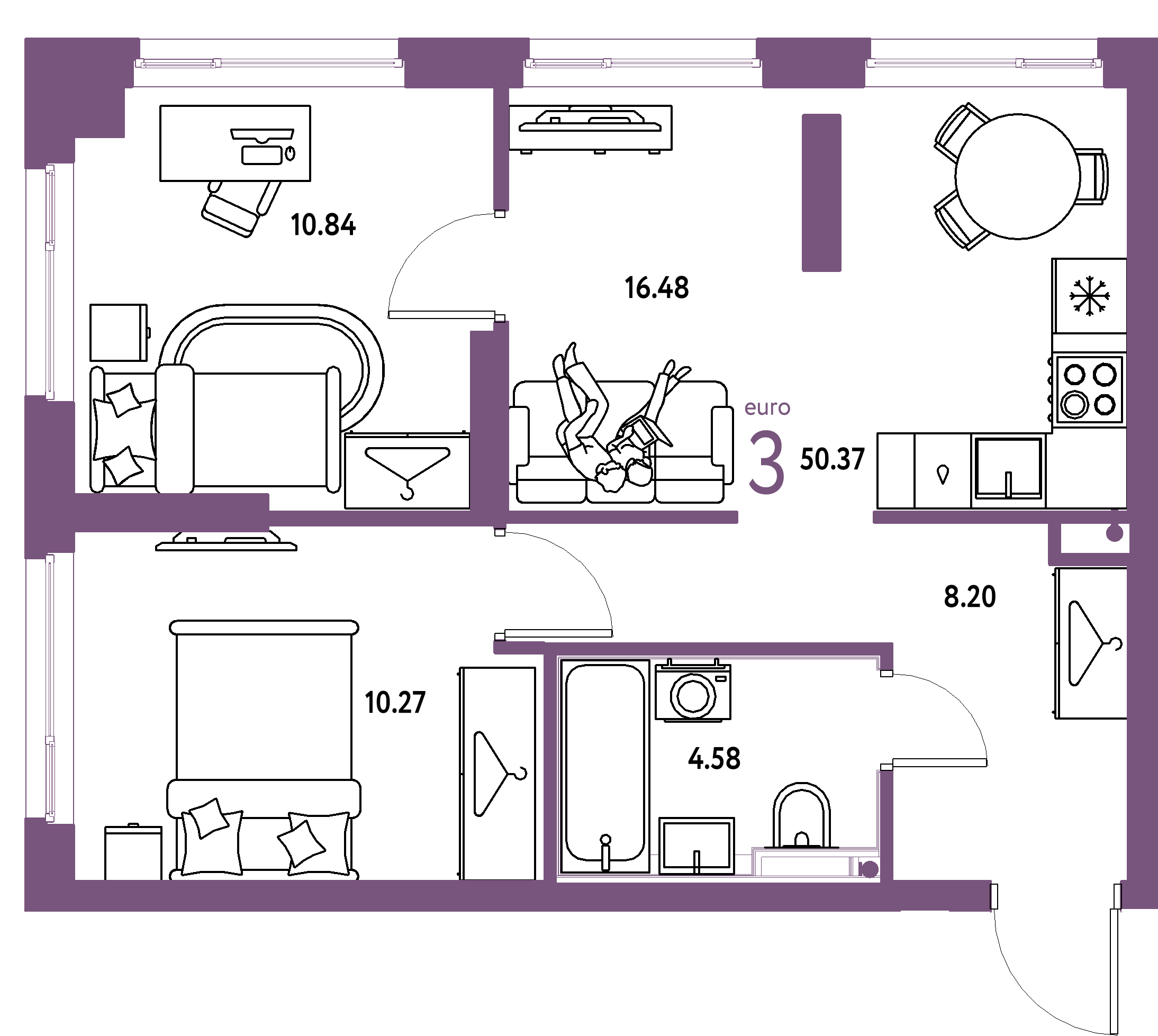 ЖК "Страна.Энтузиастов"-3-комнатная 50.37 м²